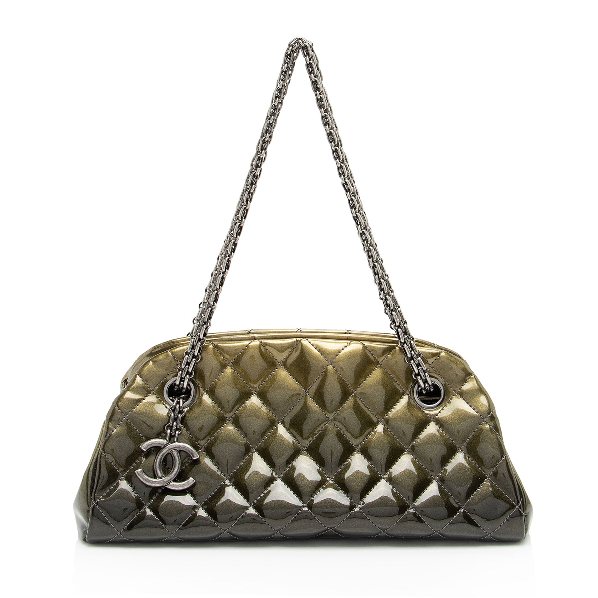 Chanel Metallic Patent Leather Just Mademoiselle Bowler Bag (SHF-9cE7hE)