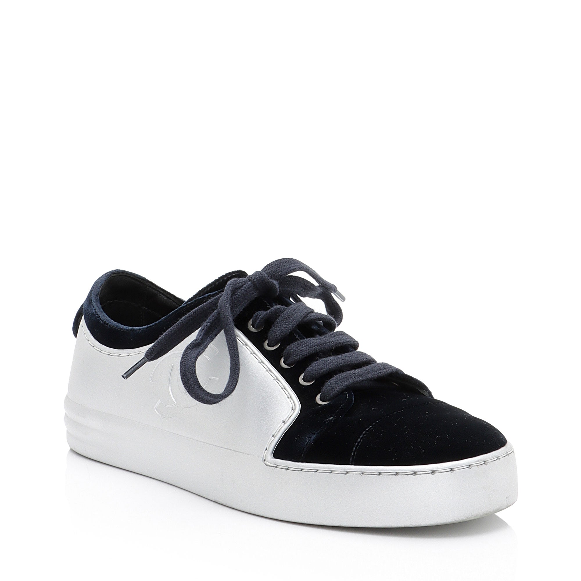 Chanel Metallic Rubber Velvet CC Sneakers - Size 7 / 37