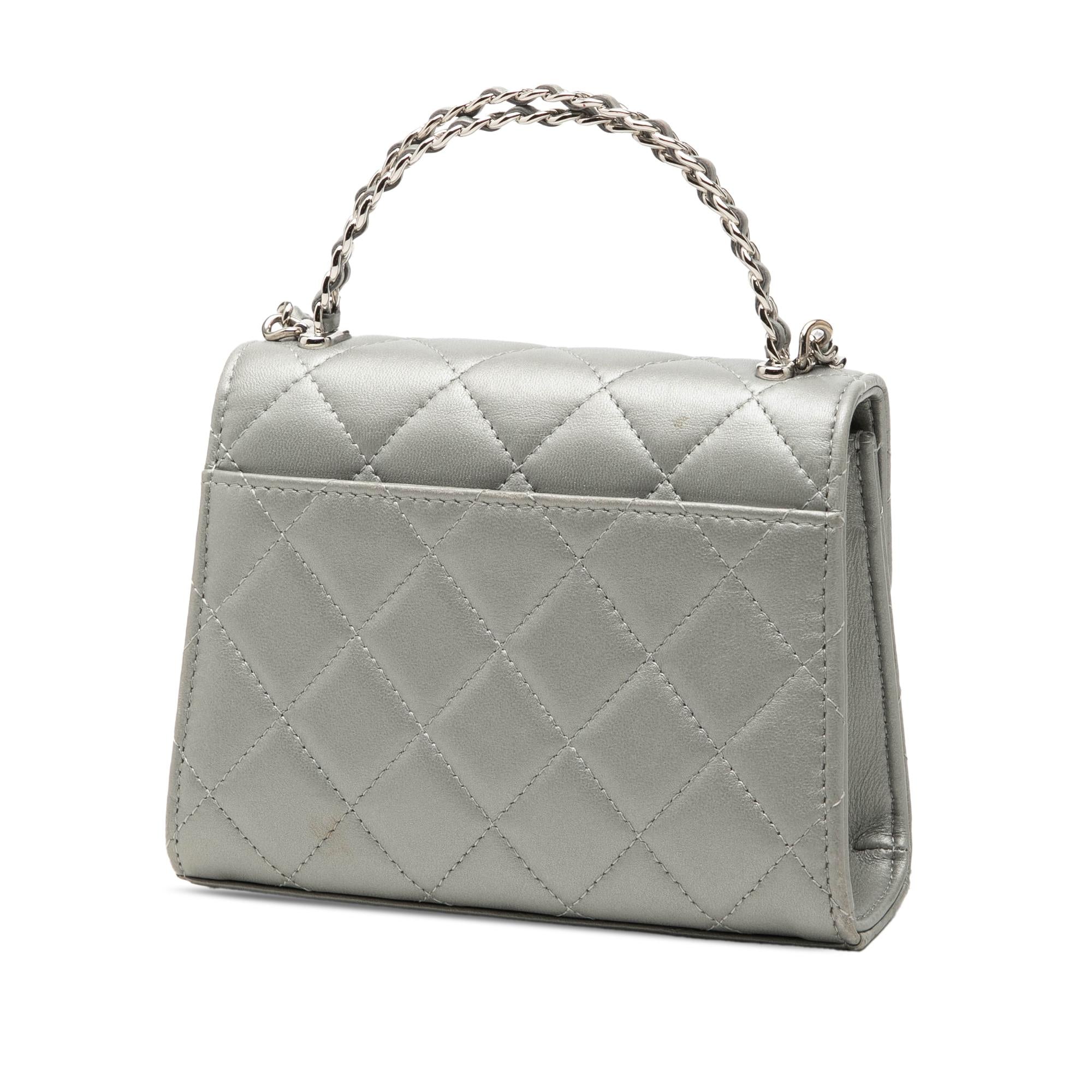 Chanel Mini CC Metallic Lambskin Top Handle Clutch With Chain