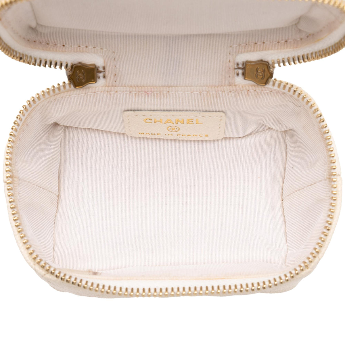 Chanel Mini CC Quilted Caviar Chain Zip Around Vanity Case