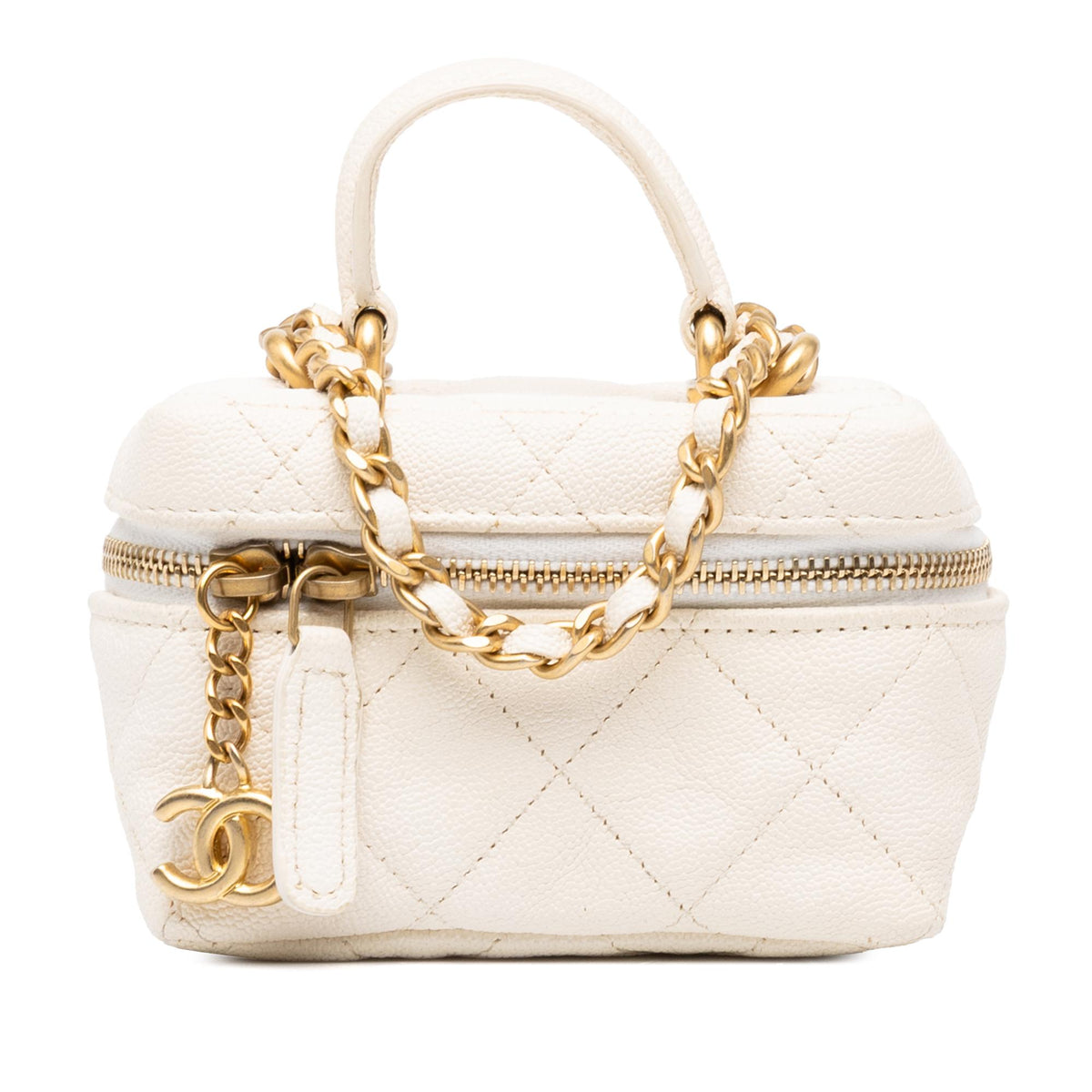 Chanel Mini CC Quilted Caviar Chain Zip Around Vanity Case