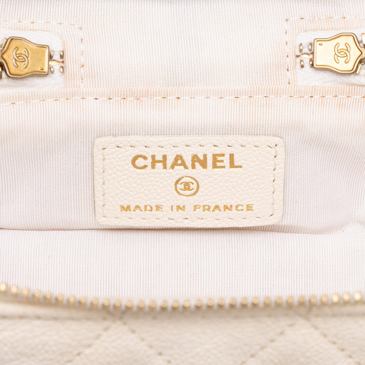 Chanel Mini CC Quilted Caviar Chain Zip Around Vanity Case