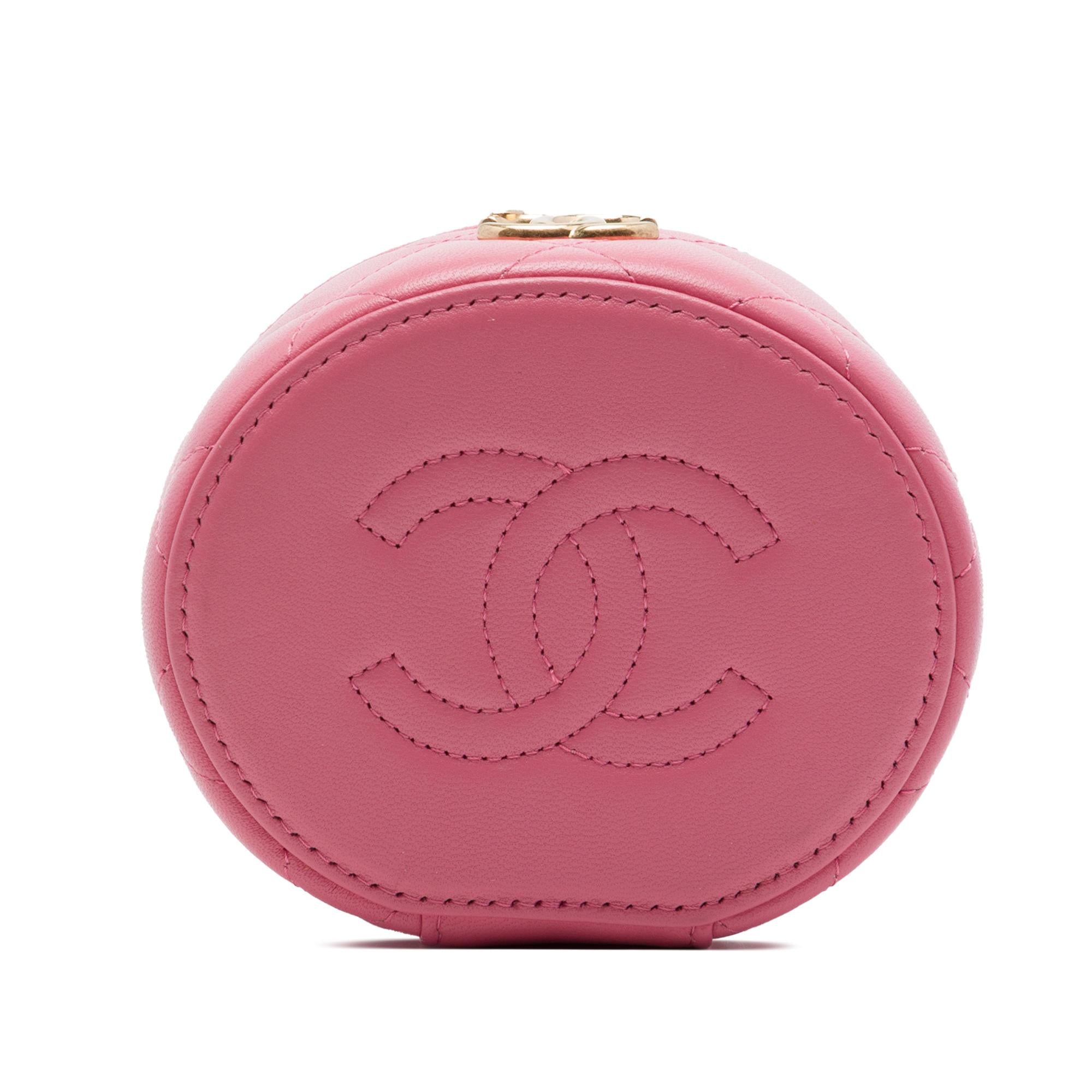 Chanel Mini CC Quilted Lambskin Pearl Top Handle Vanity Case with Chain