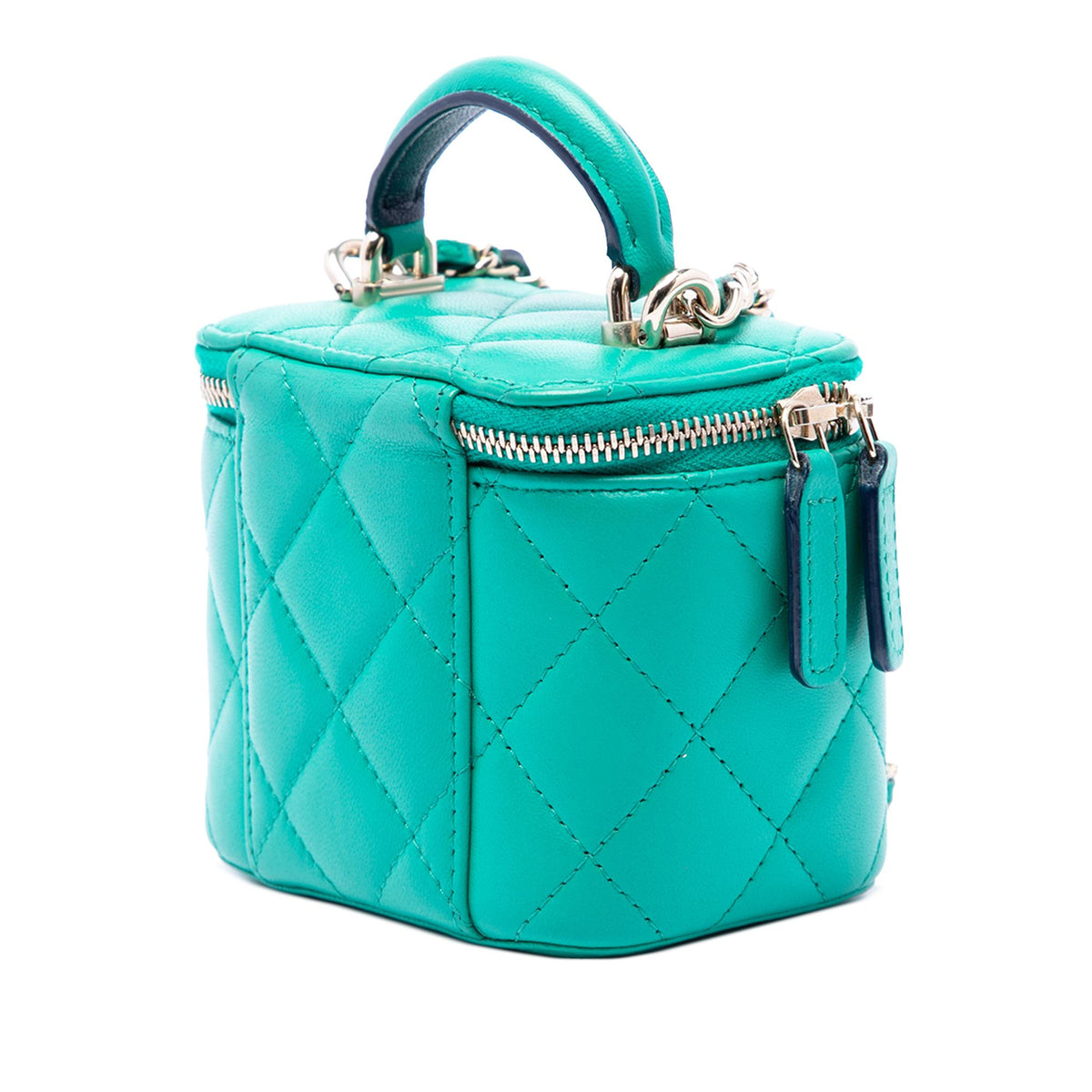 Chanel Mini CC Quilted Lambskin Top Handle Vanity Case With Chain