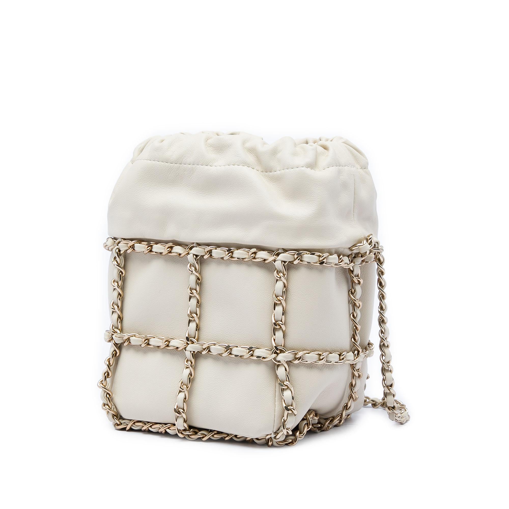 Chanel Mini Lambskin CC Chain Frame Drawstring Bucket Bag