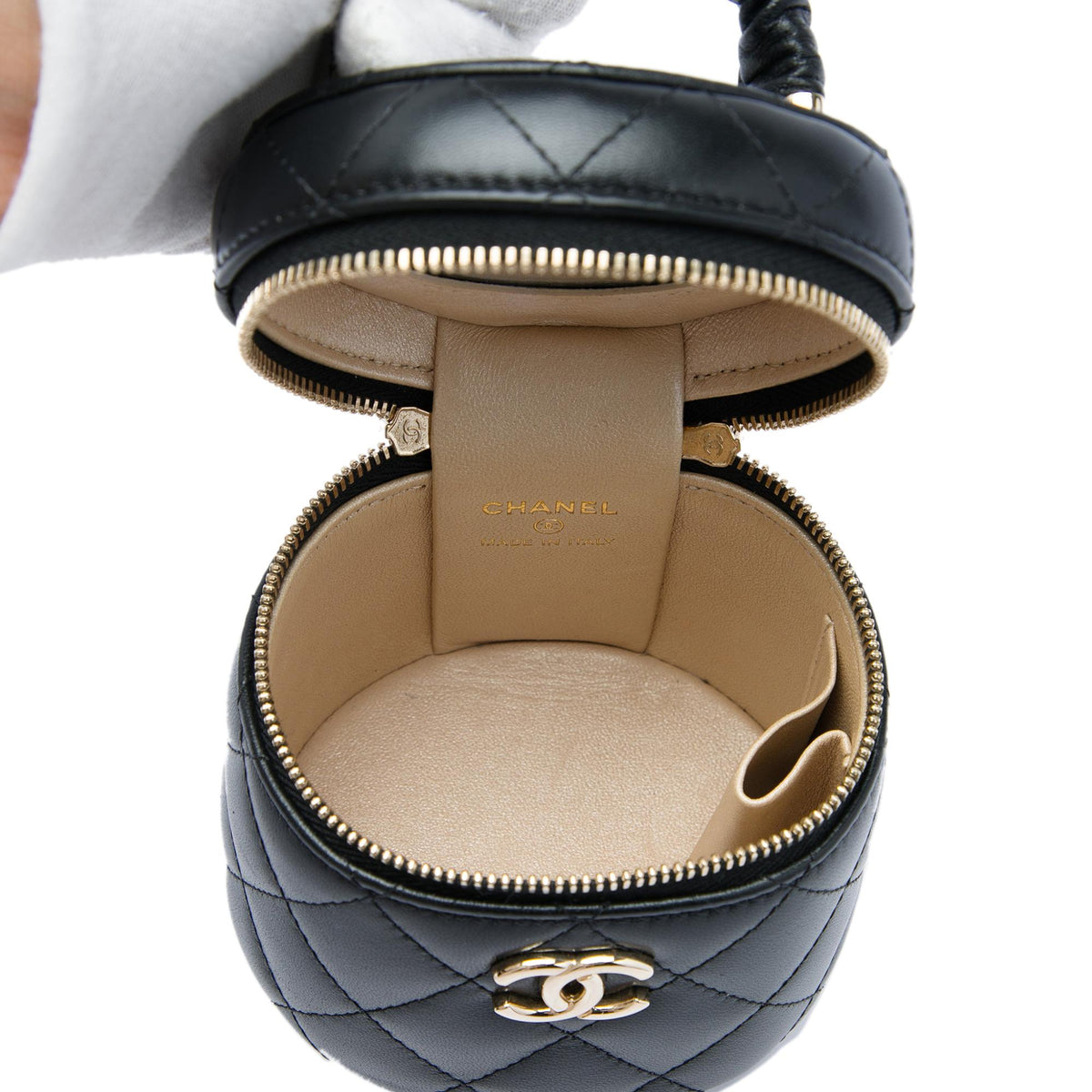 Chanel Mini Quilted Lambskin Ruched Handle Vanity Case