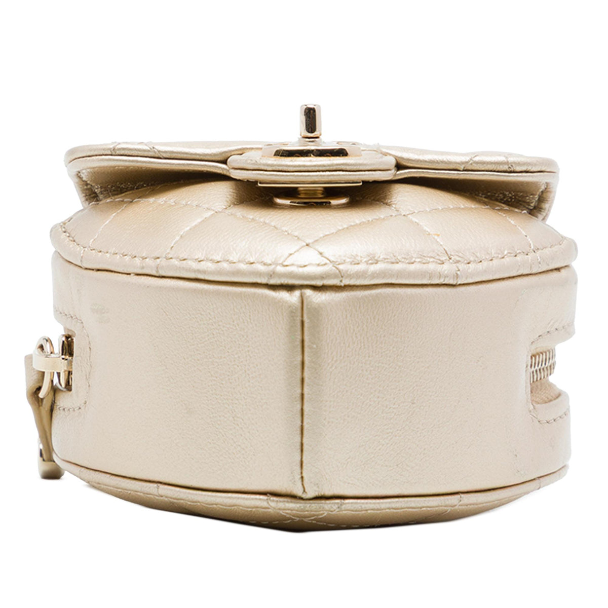 Chanel Mini Quilted Metallic Lambskin CC In Love Heart Bag