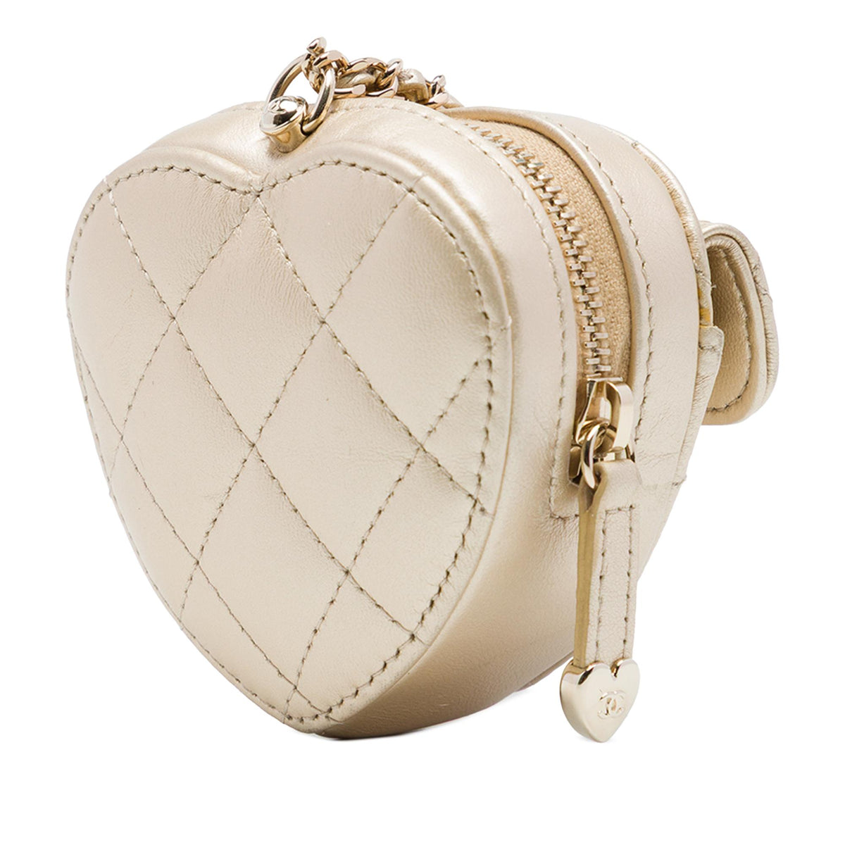 Chanel Mini Quilted Metallic Lambskin CC In Love Heart Bag