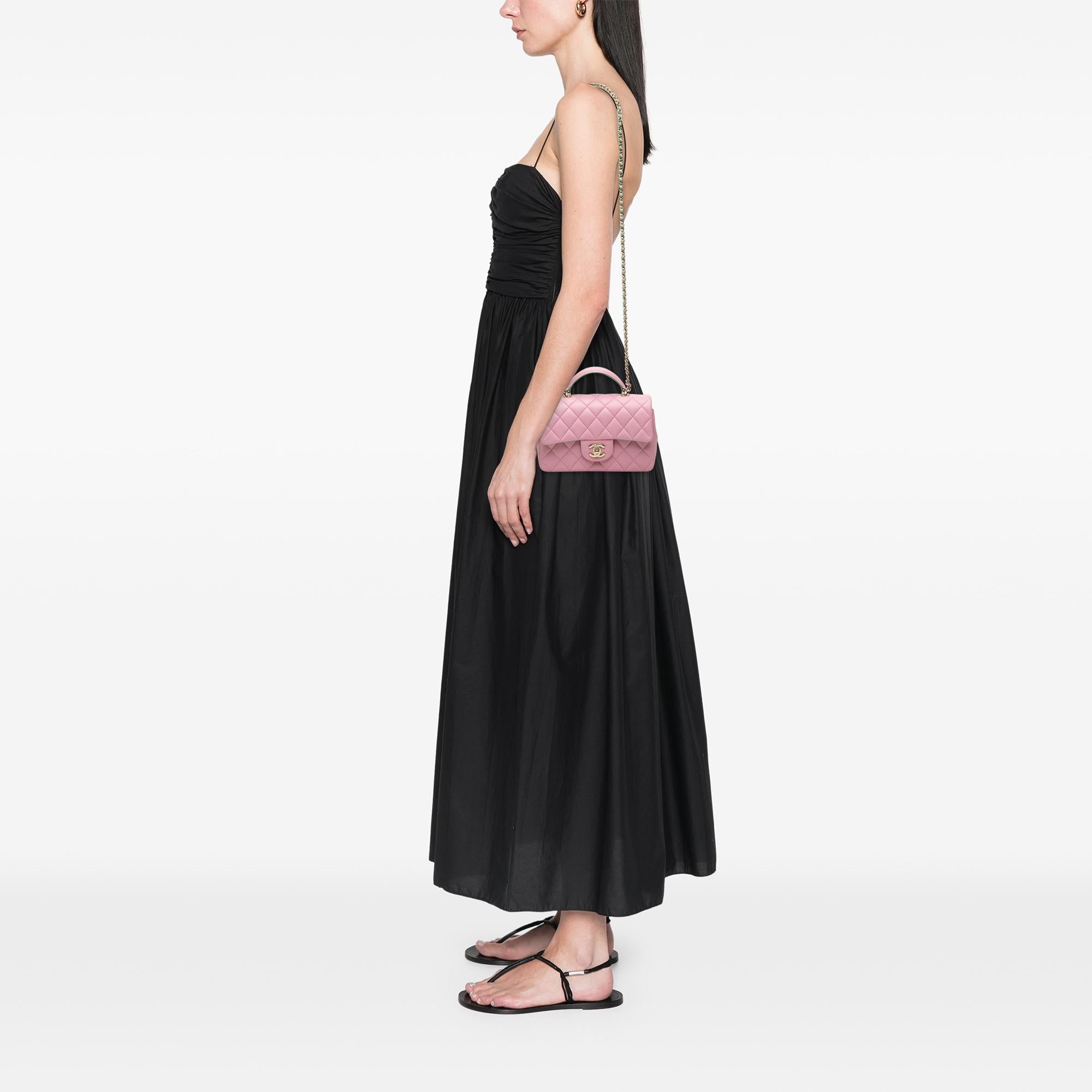 Chanel Mini Rectangular Bicolor Quilted Lambskin Top Handle Flap