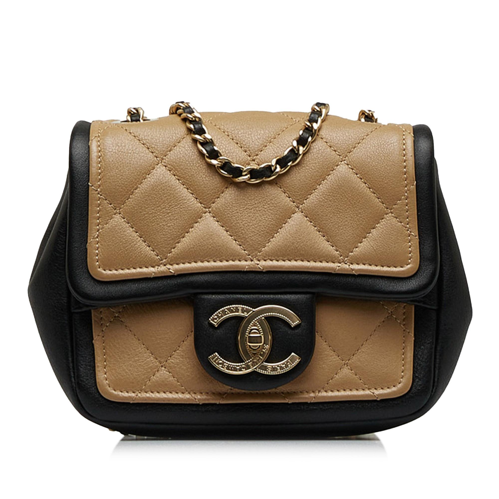 Chanel Mini Square Calfskin Graphic Flap Crossbody Bag
