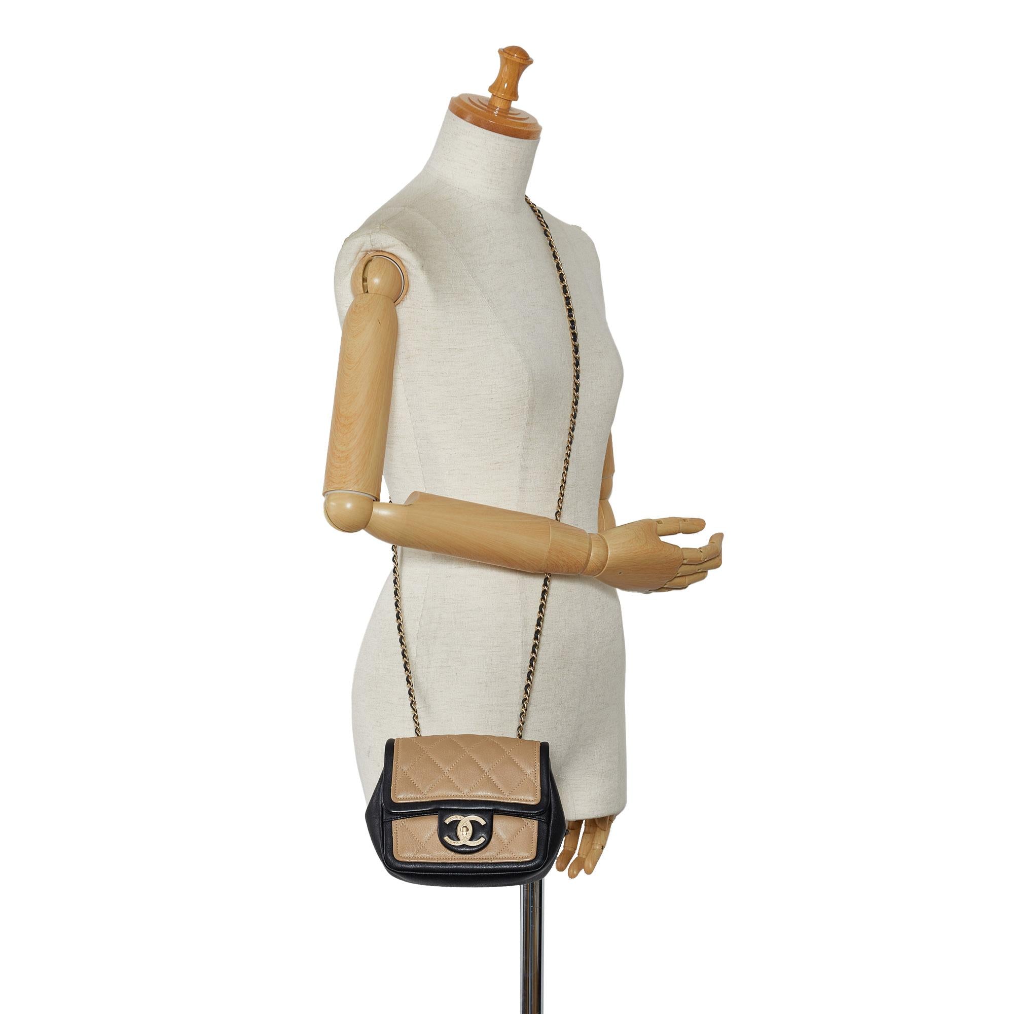 Chanel Mini Square Calfskin Graphic Flap Crossbody Bag