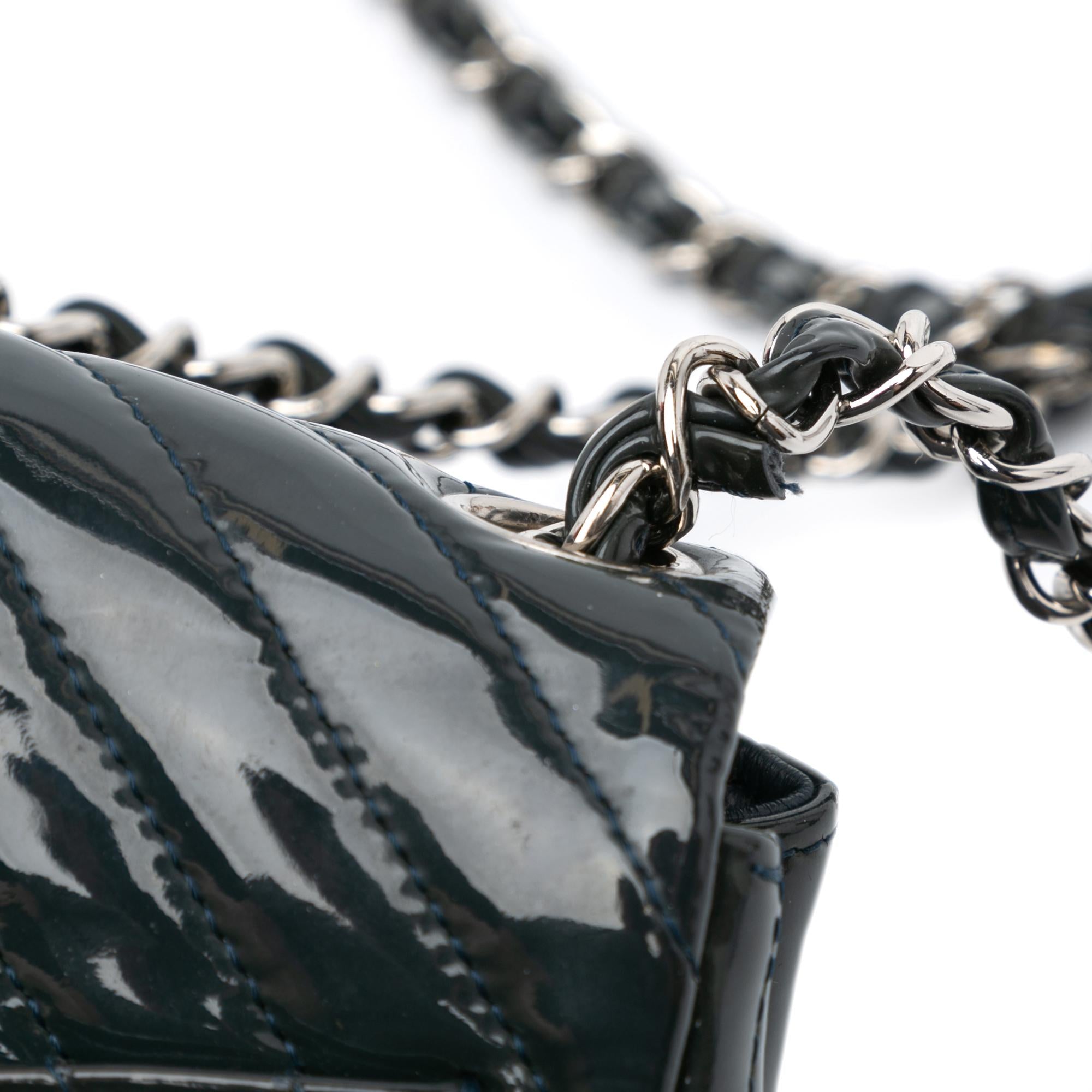 Chanel Mini Square Classic Chevron Patent Flap