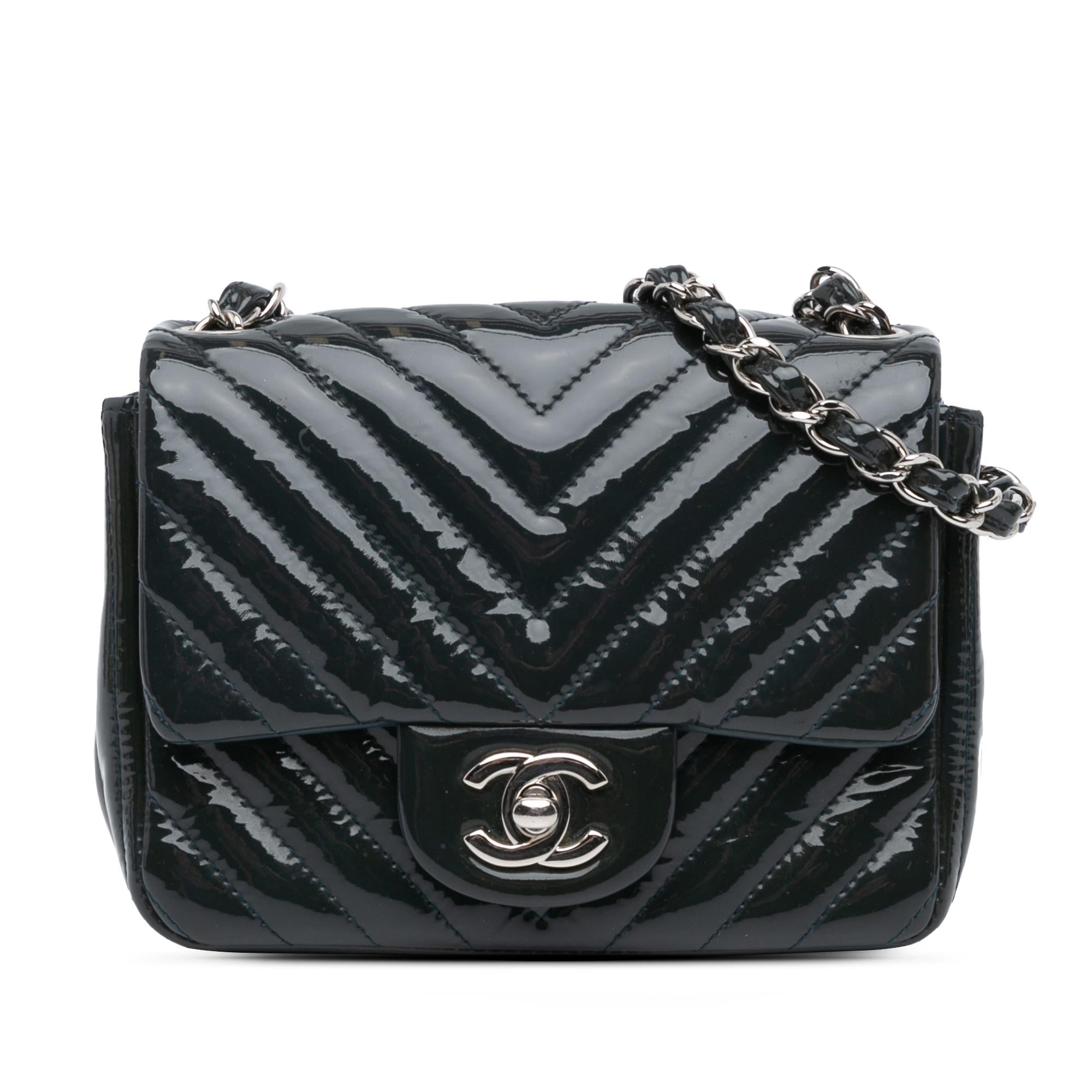 Chanel Mini Square Classic Chevron Patent Flap