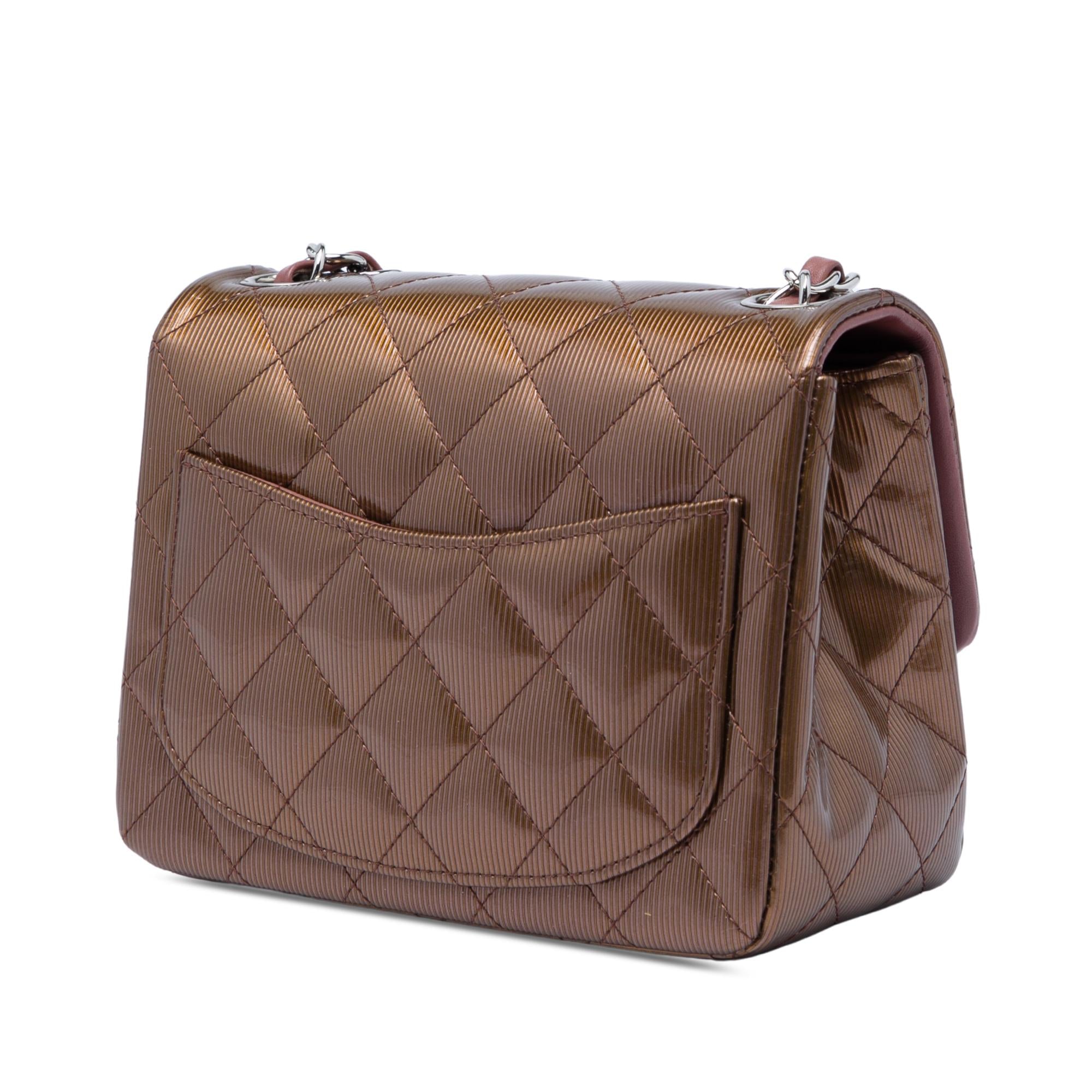 Chanel Mini Square Classic Metallic Striped Patent Single Flap