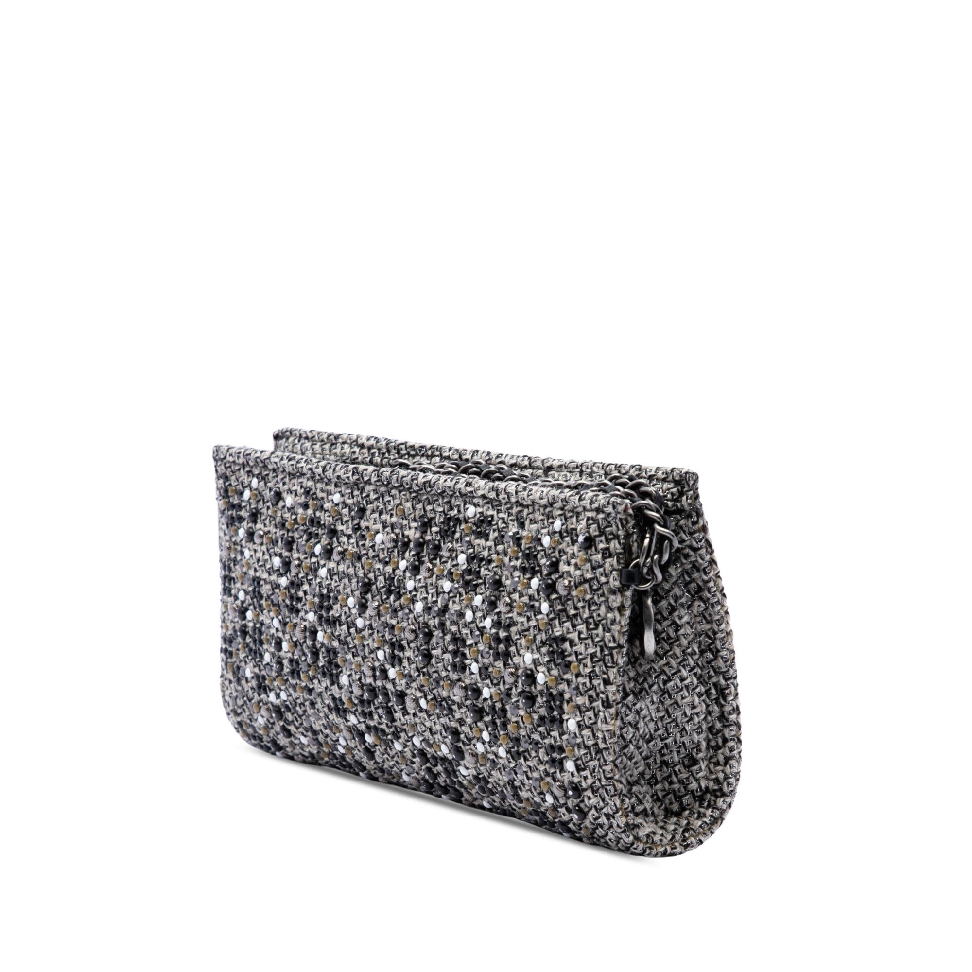Chanel Monochrome Tweed Embellished Mineral Nights Pochette Wristlet