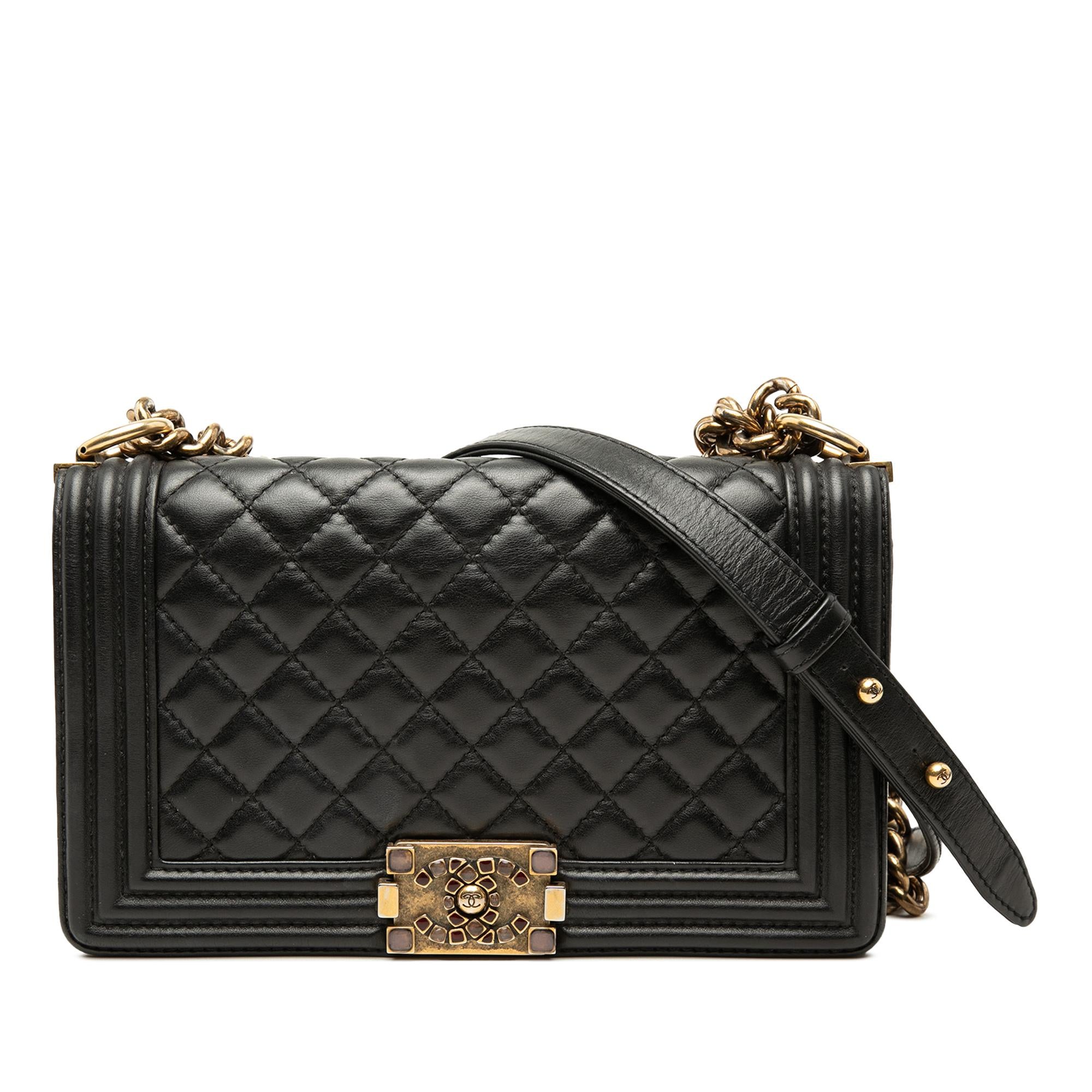 Chanel Old Medium Quilted Lambskin Gripoix Boy Flap