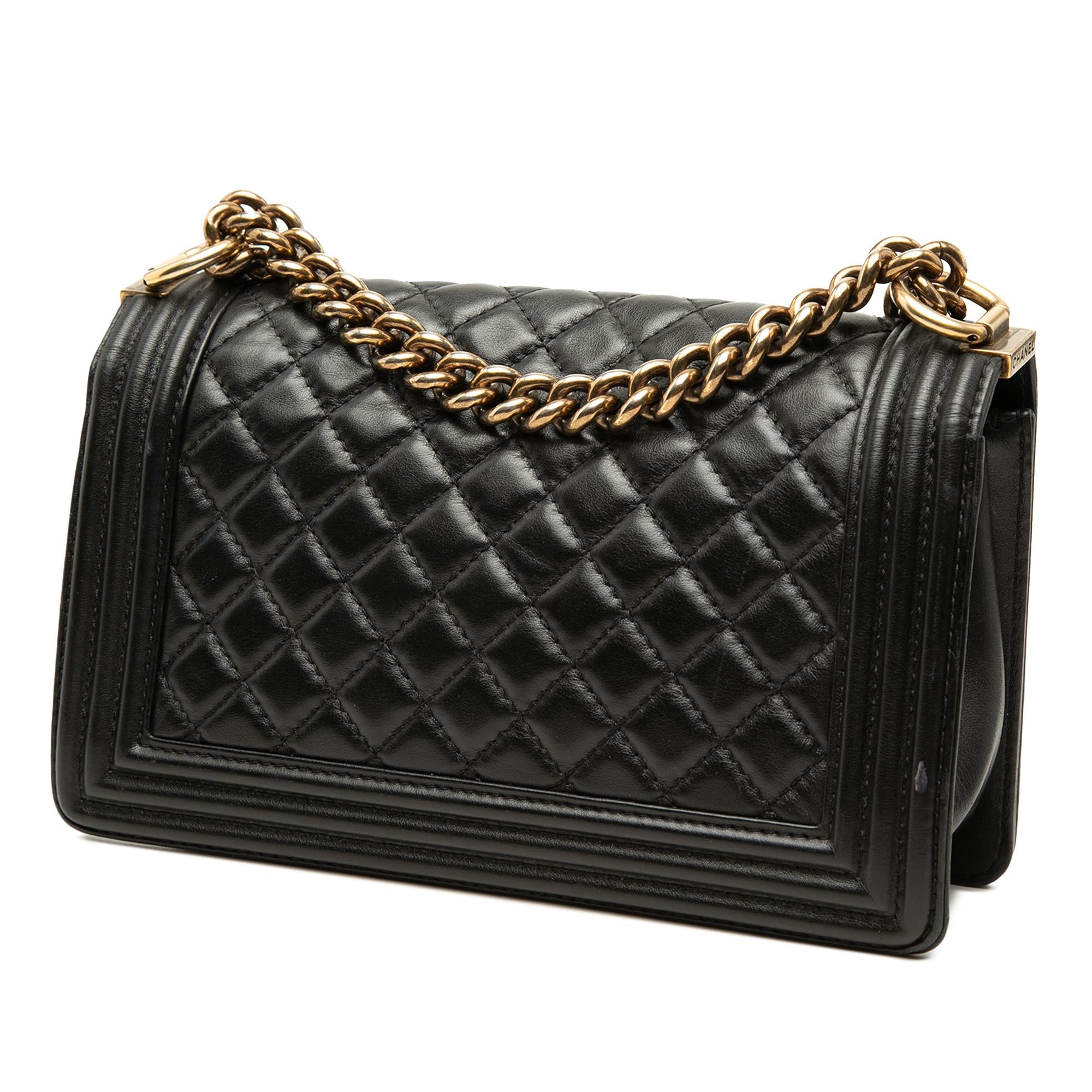 Chanel Old Medium Quilted Lambskin Gripoix Boy Flap