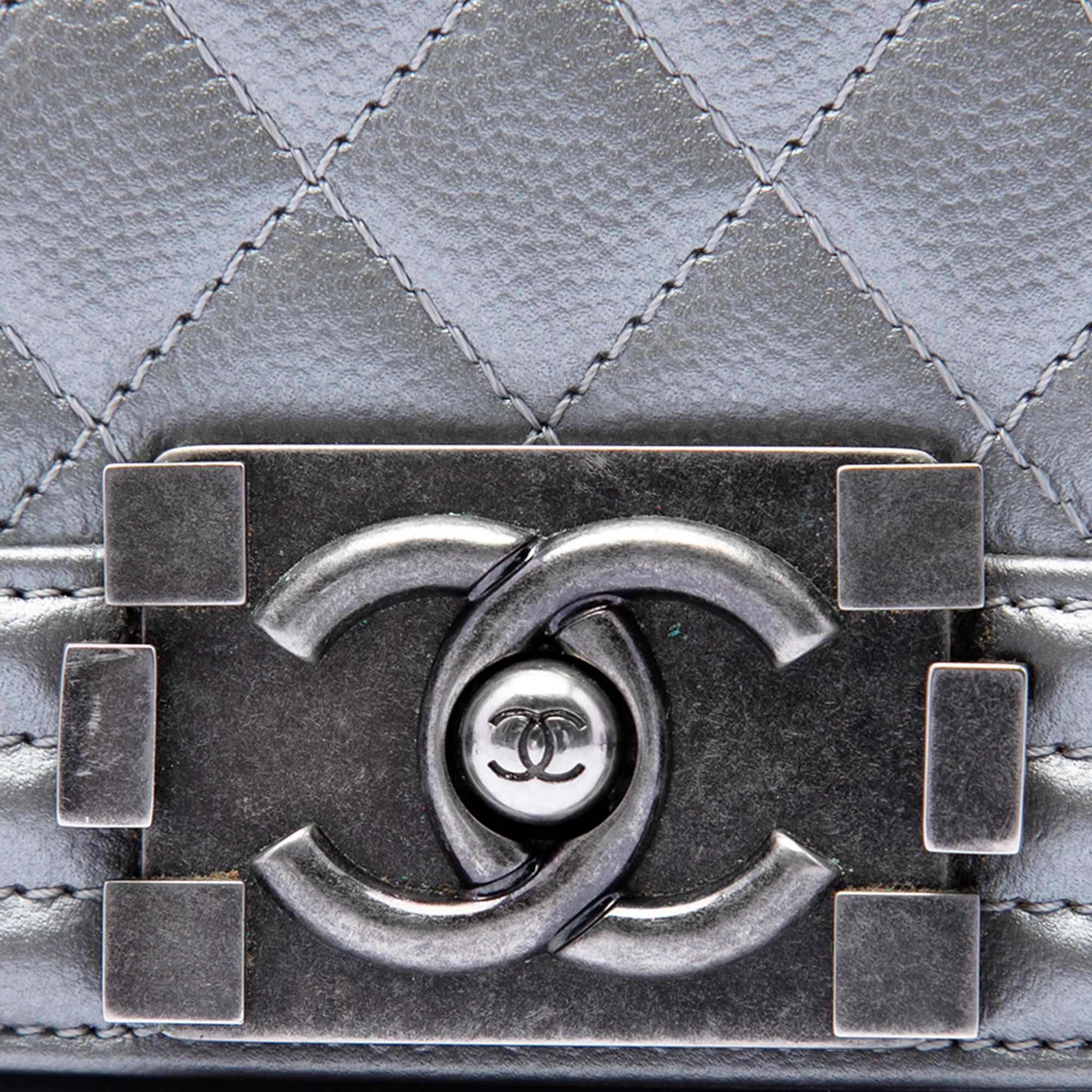 Chanel Old Medium Quilted Metallic Caviar Boy Flap