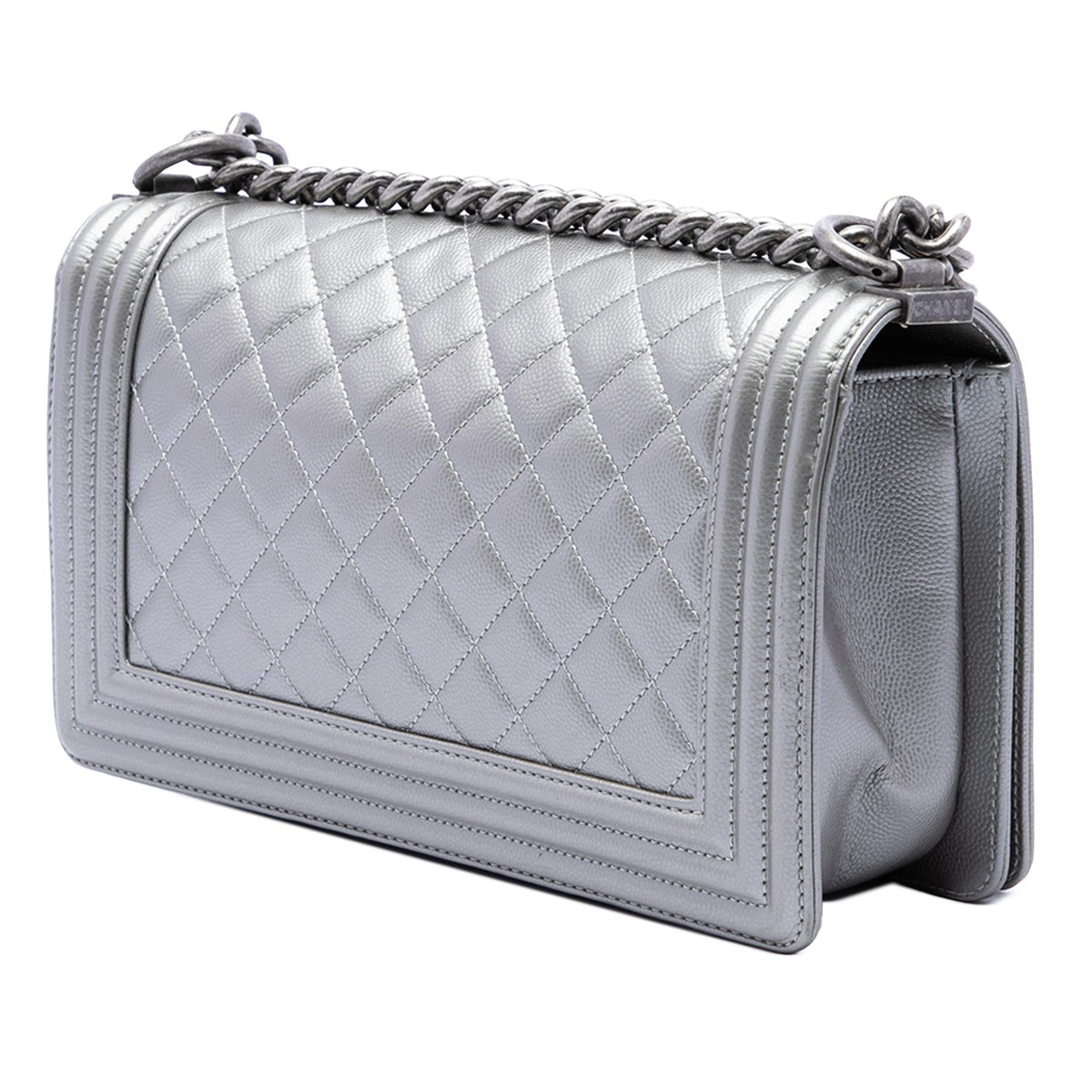 Chanel Old Medium Quilted Metallic Caviar Boy Flap