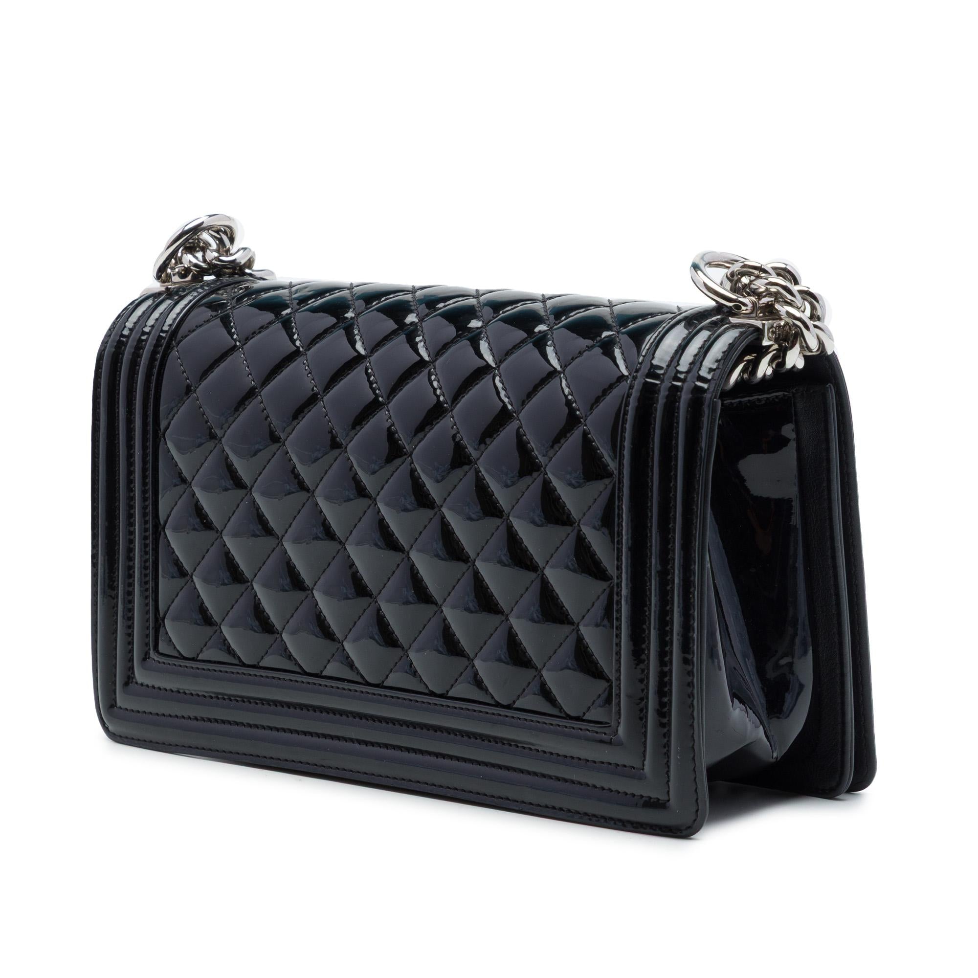 Chanel Old Medium Quilted Patent Acrylic Boy Flap