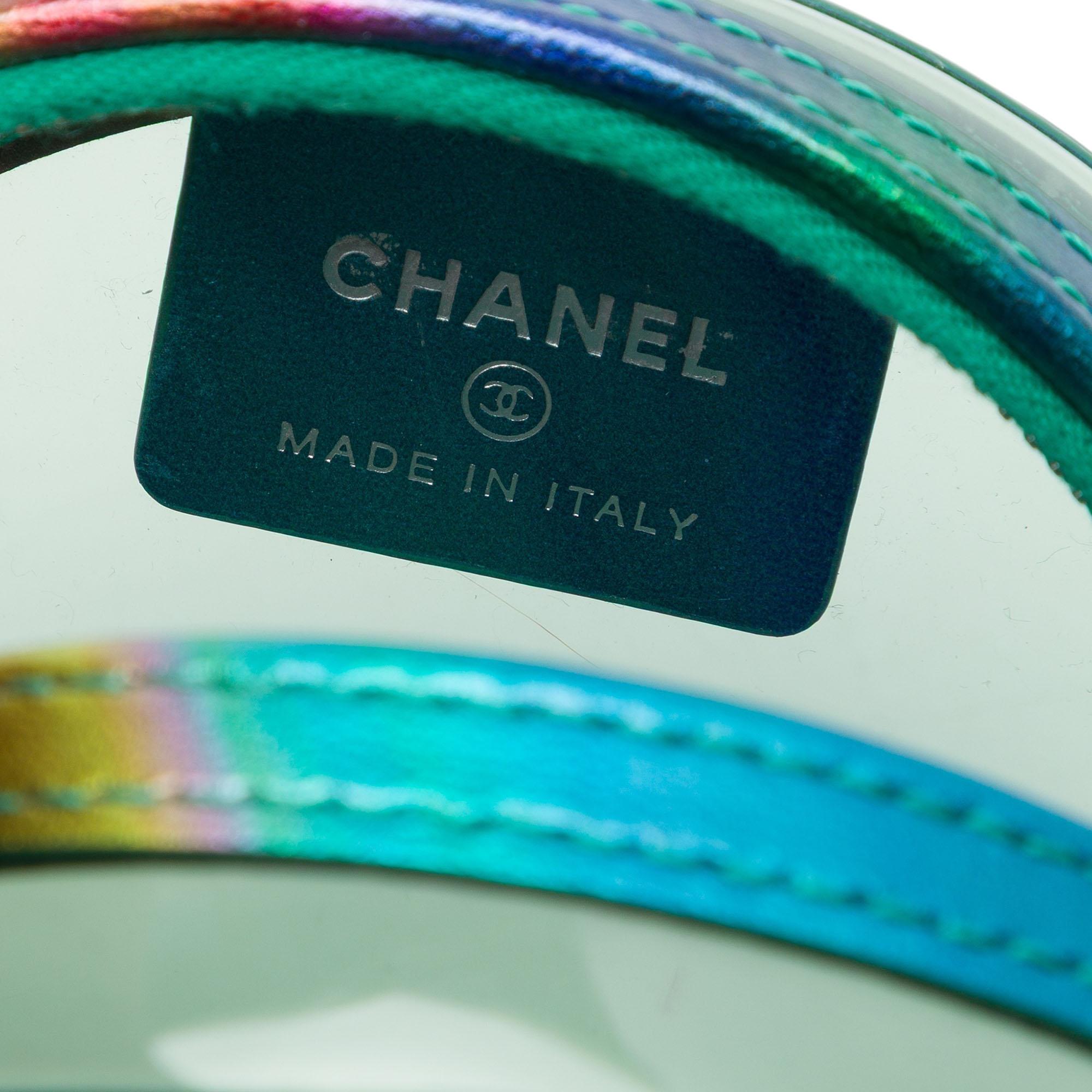 Chanel PVC and Metallic Lambskin CC Filigree Round Clutch with Chain