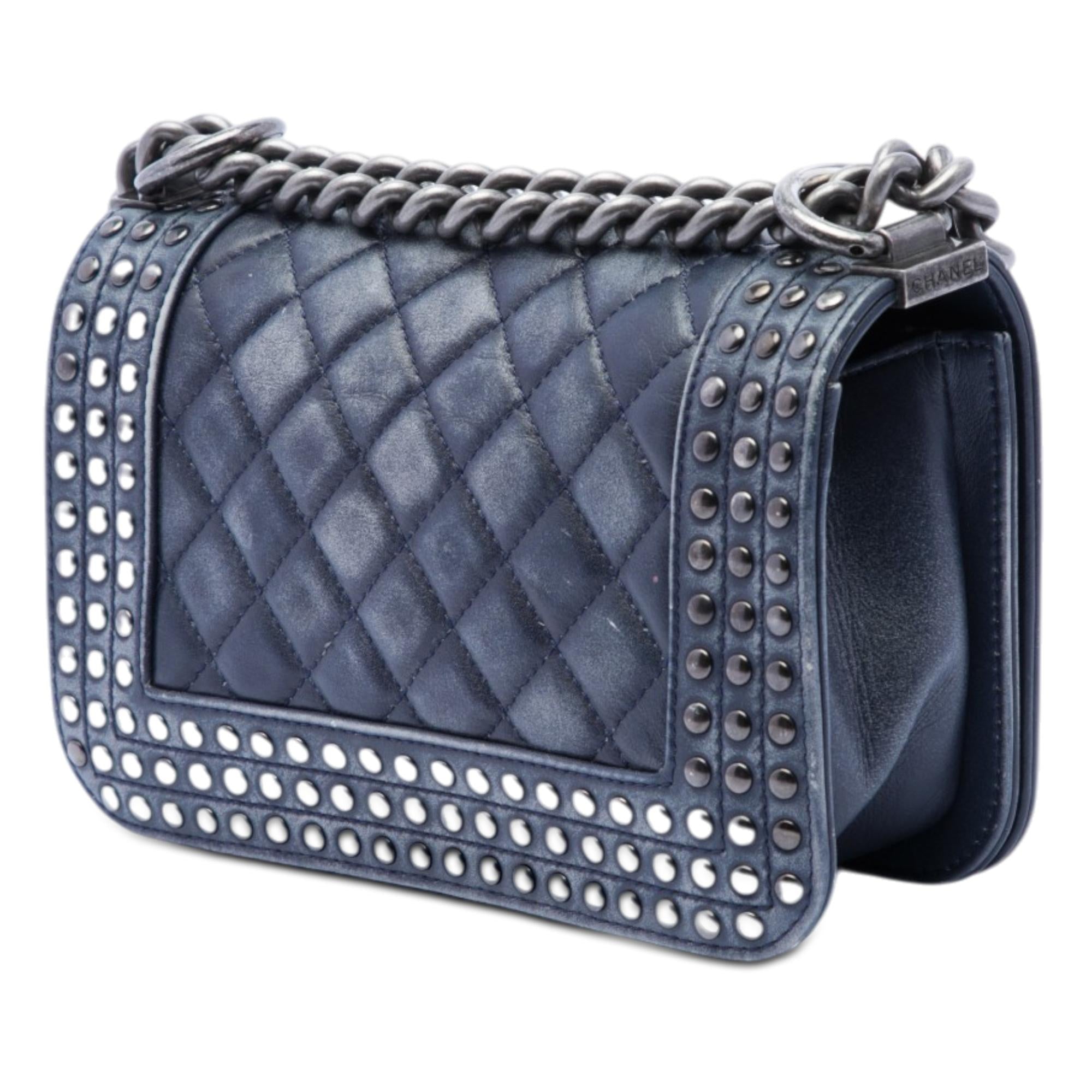 Chanel Paris Dallas Small Quilted Distressed Calfskin Studded Boy Flap