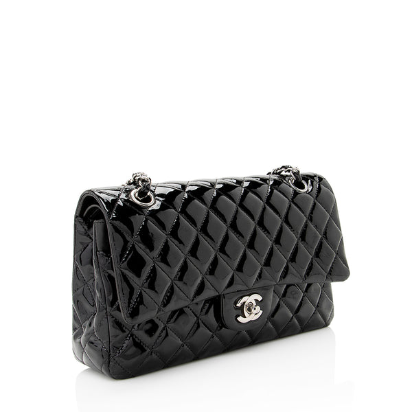 CHANEL Medium Double Flap Quilted Patent Leather Shoulder Bag Black/Re