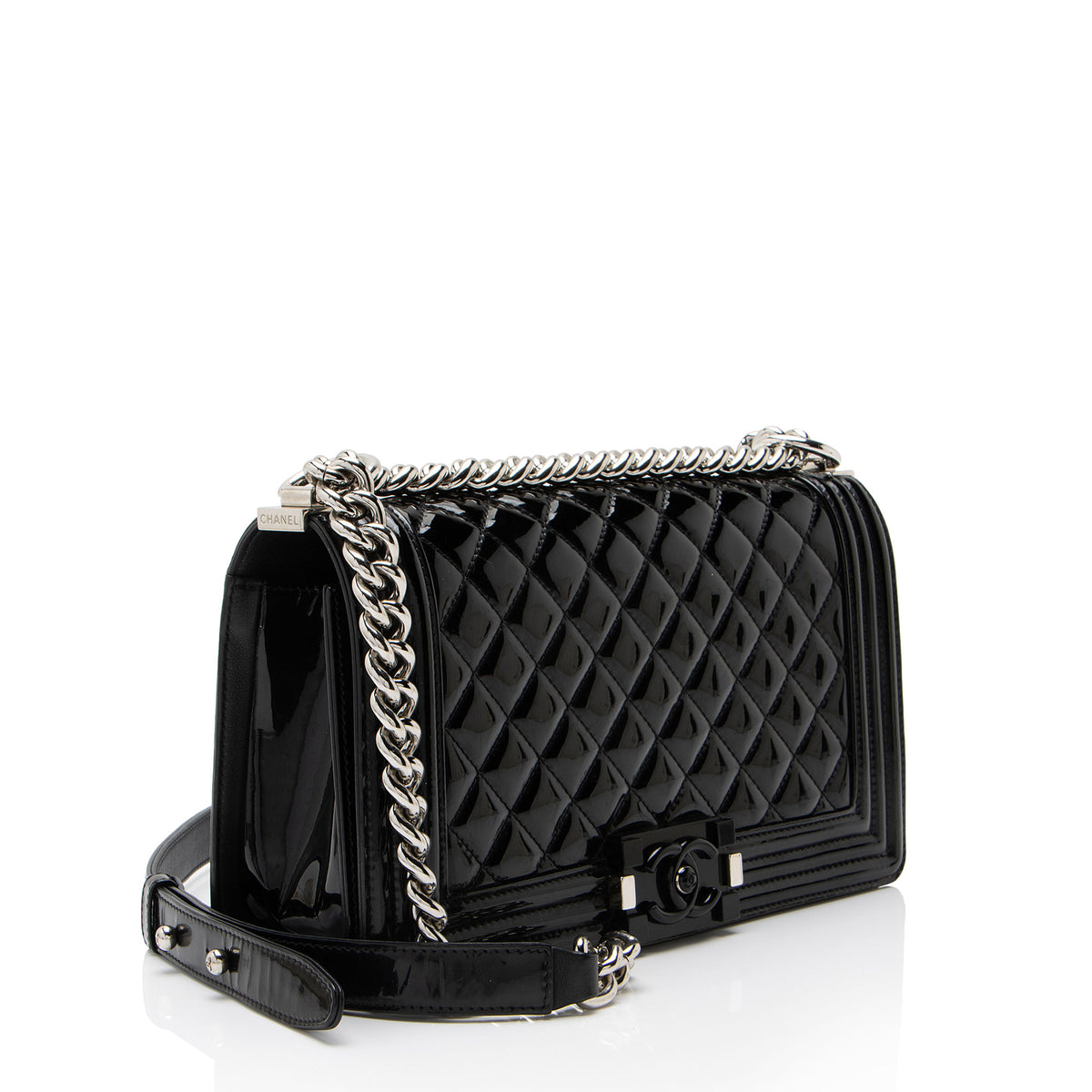 Chanel Patent Leather Plexiglass Old Medium Boy Bag