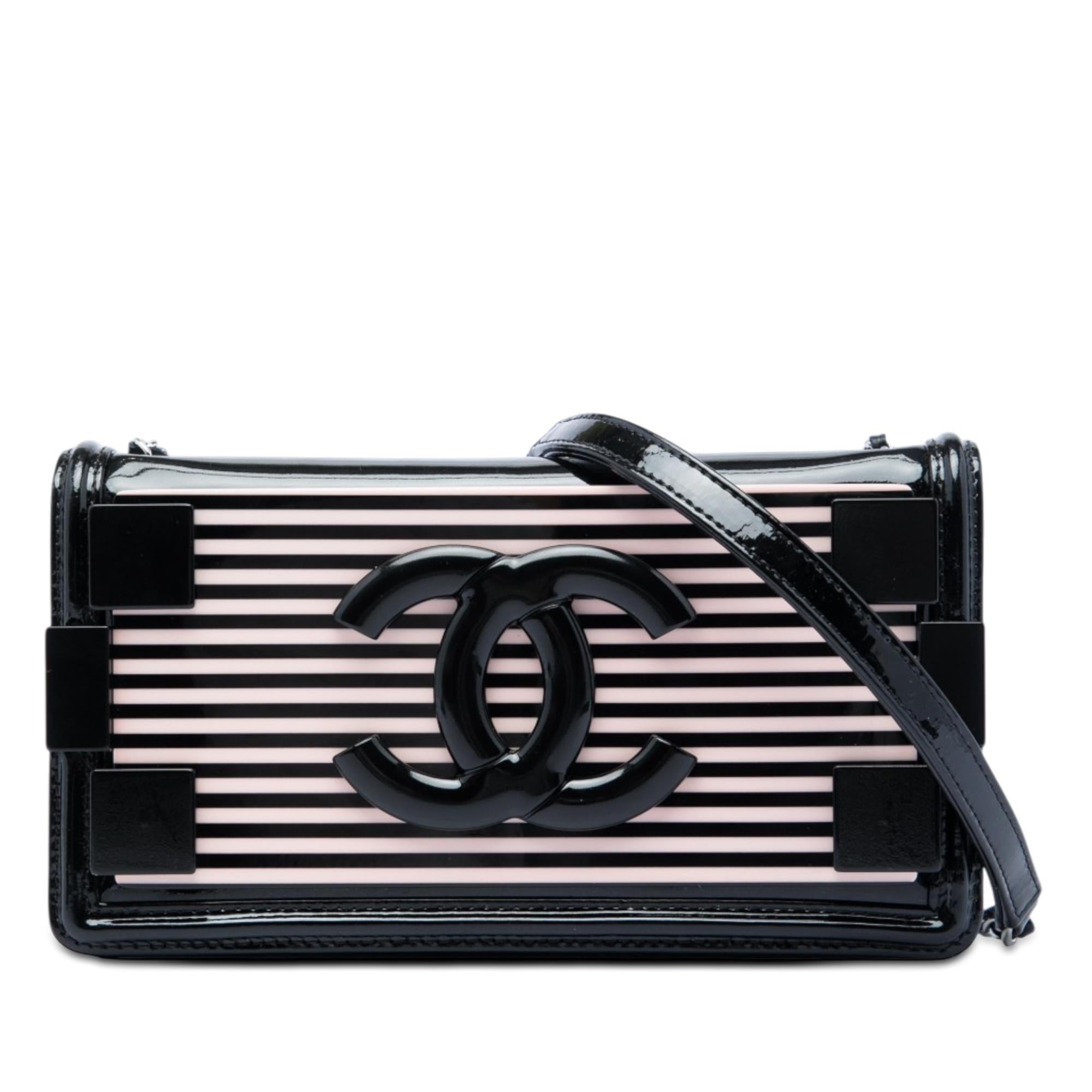 Chanel Patent and Acrylic Striped Boy Brick Horizontal Flap