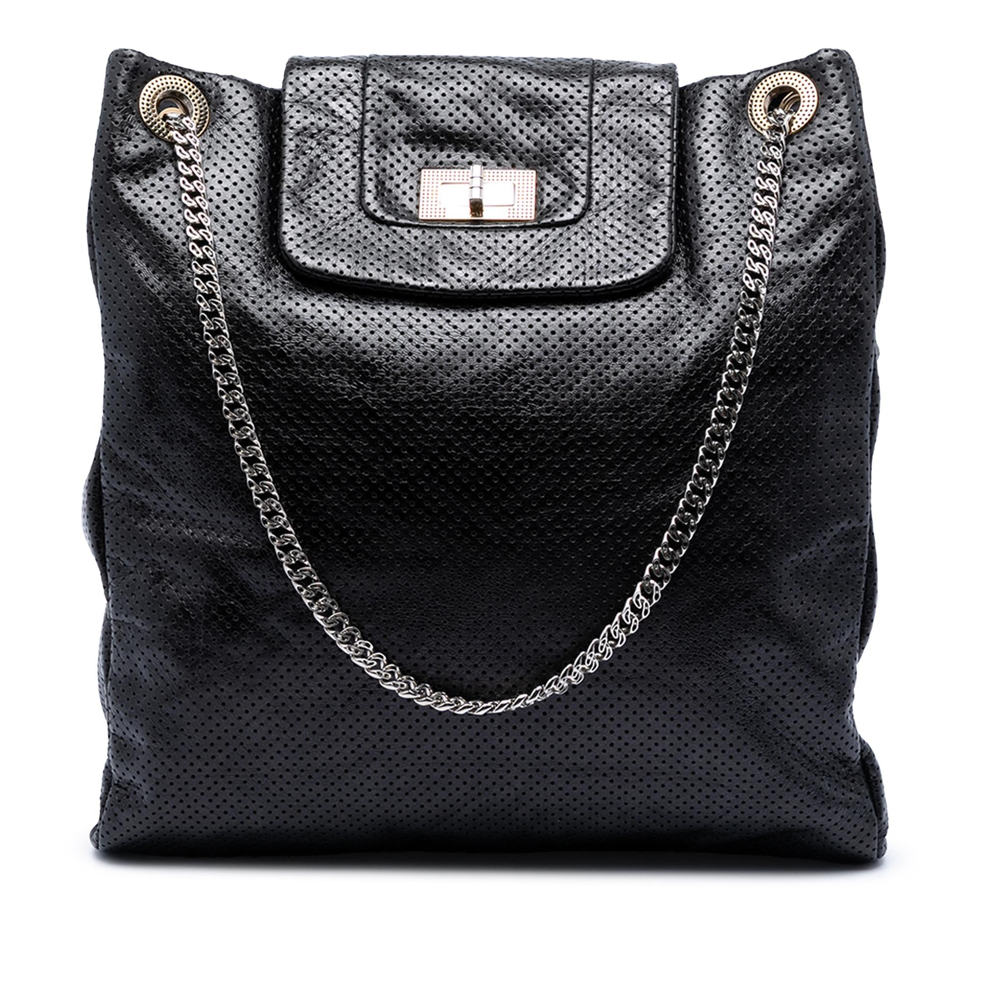 Chanel Perforated Crackled Metallic Calfskin Drill Tote
