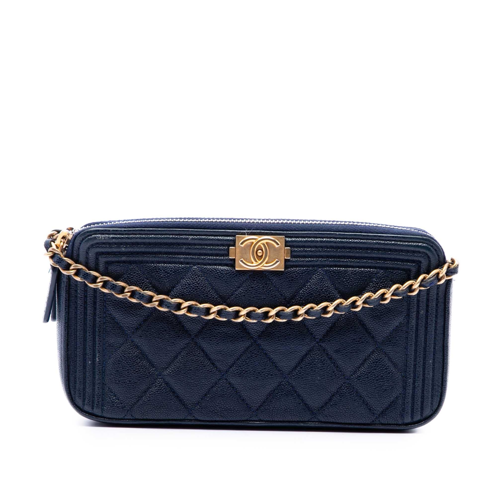 Chanel Quilted Caviar Boy Double Zip Wallet On Chain