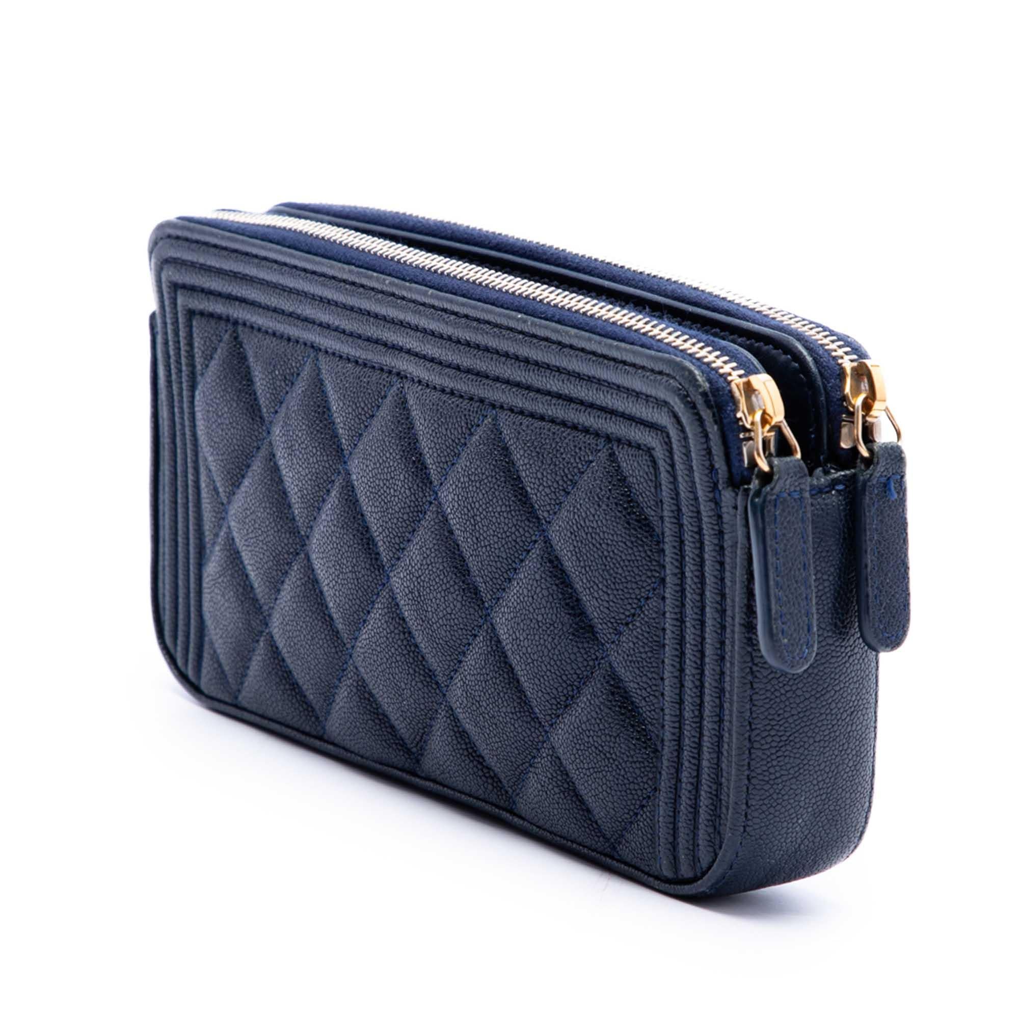 Chanel Quilted Caviar Boy Double Zip Wallet On Chain