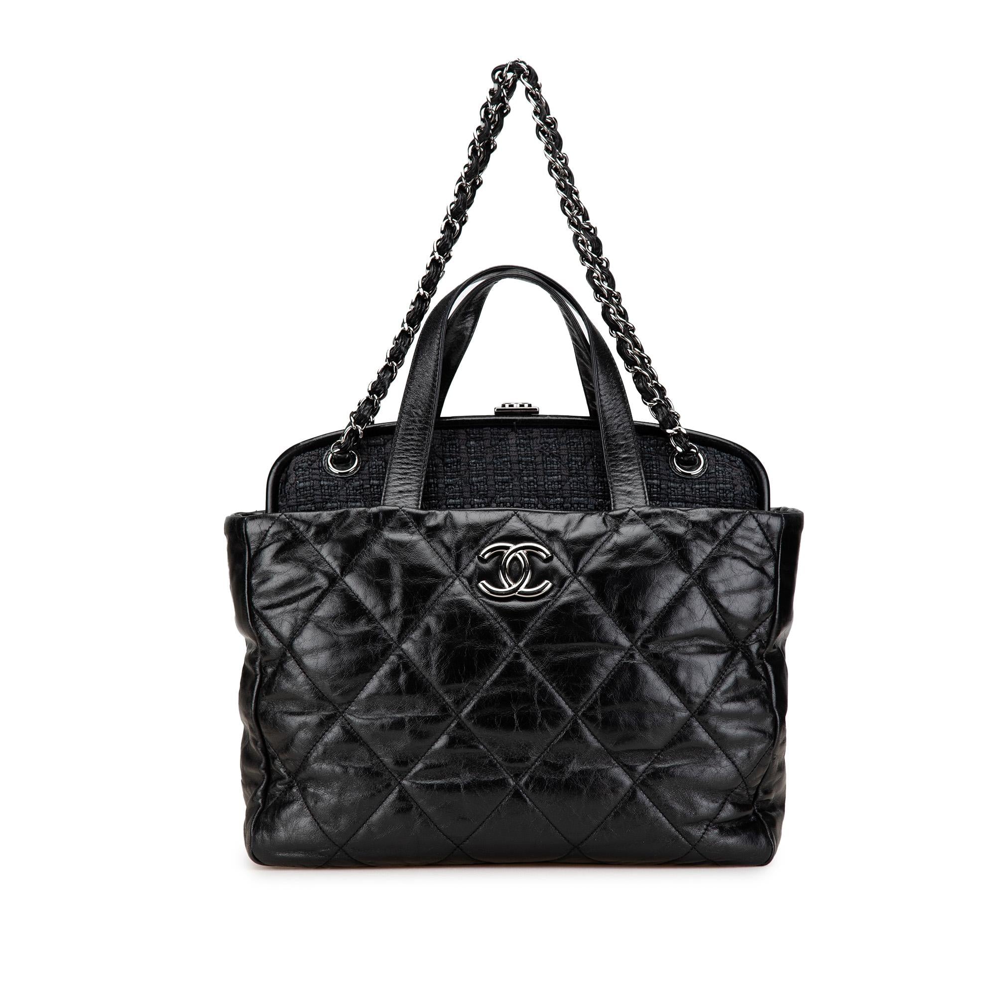 Chanel Quilted Glazed Calfskin and Tweed Portobello Frame Satchel