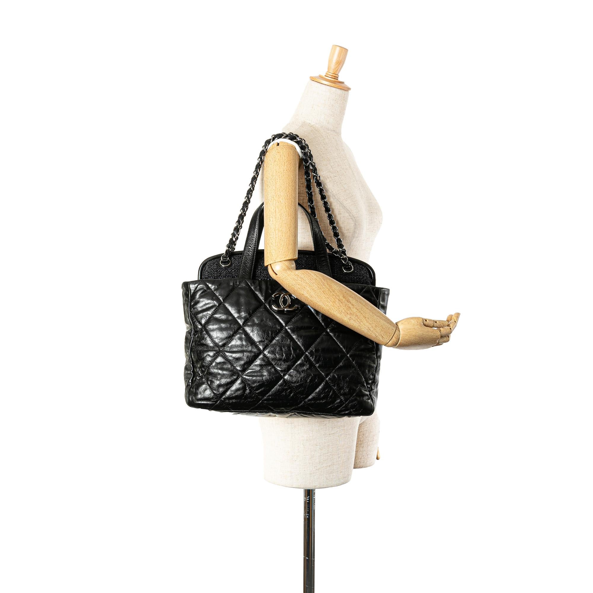Chanel Quilted Glazed Calfskin and Tweed Portobello Frame Satchel