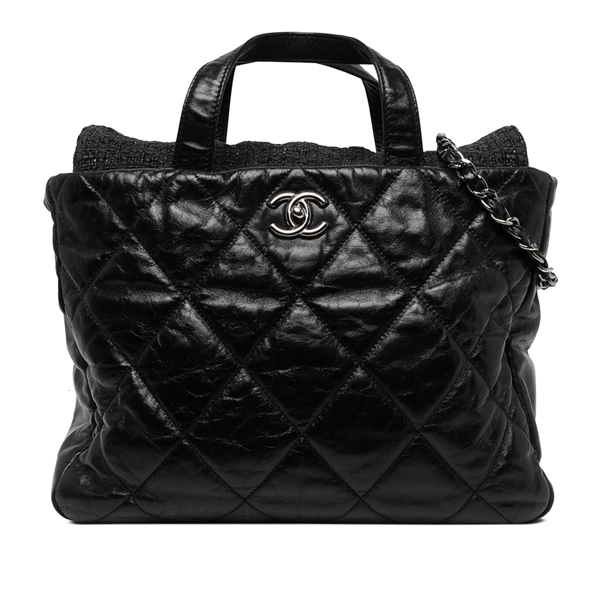 Chanel Quilted Glazed Calfskin and Tweed Portobello Tote
