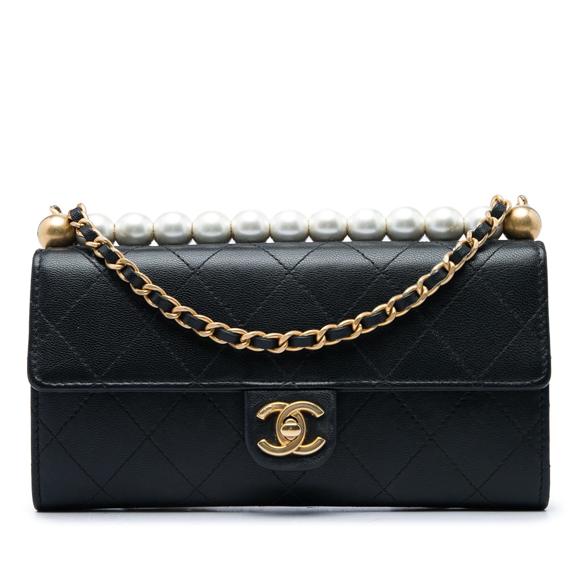Chanel Quilted Goatskin Chic Pearls Clutch with Chain