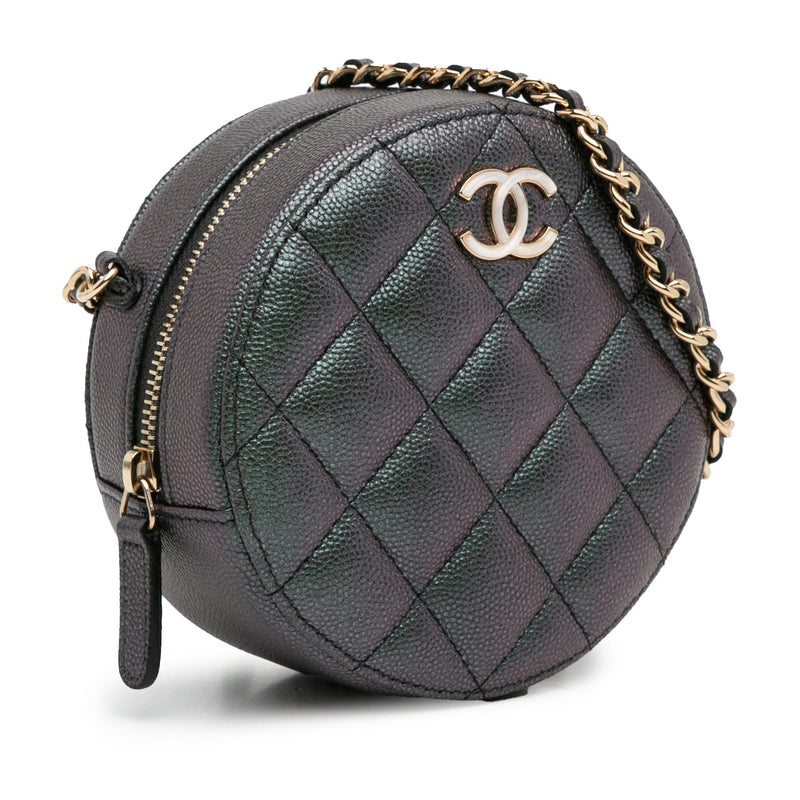 Chanel Quilted Iridescent Caviar Round Clutch With Chain (SHG-5vHUZc)