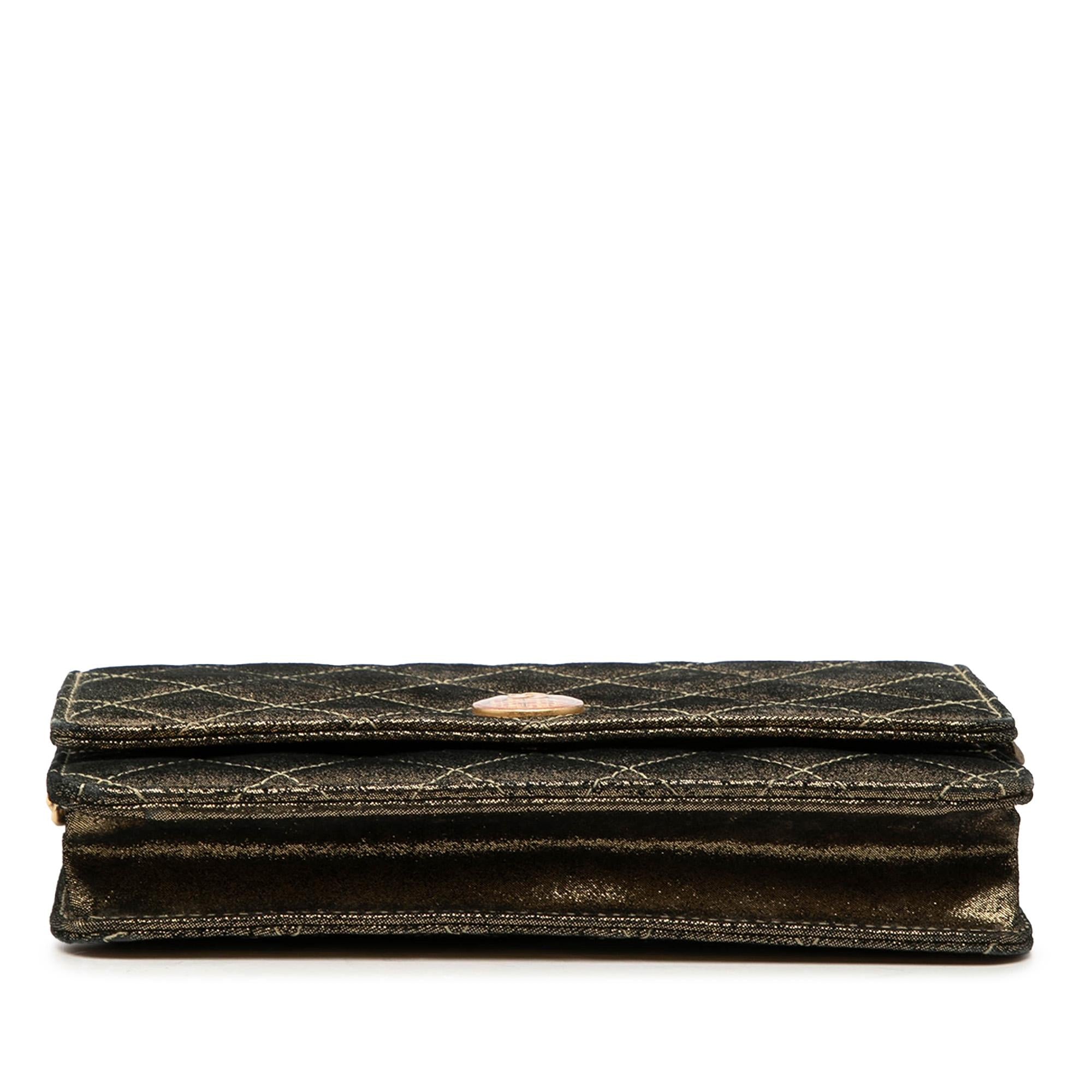 Chanel Quilted Iridescent Lambskin Tartan Button Wallet On Chain