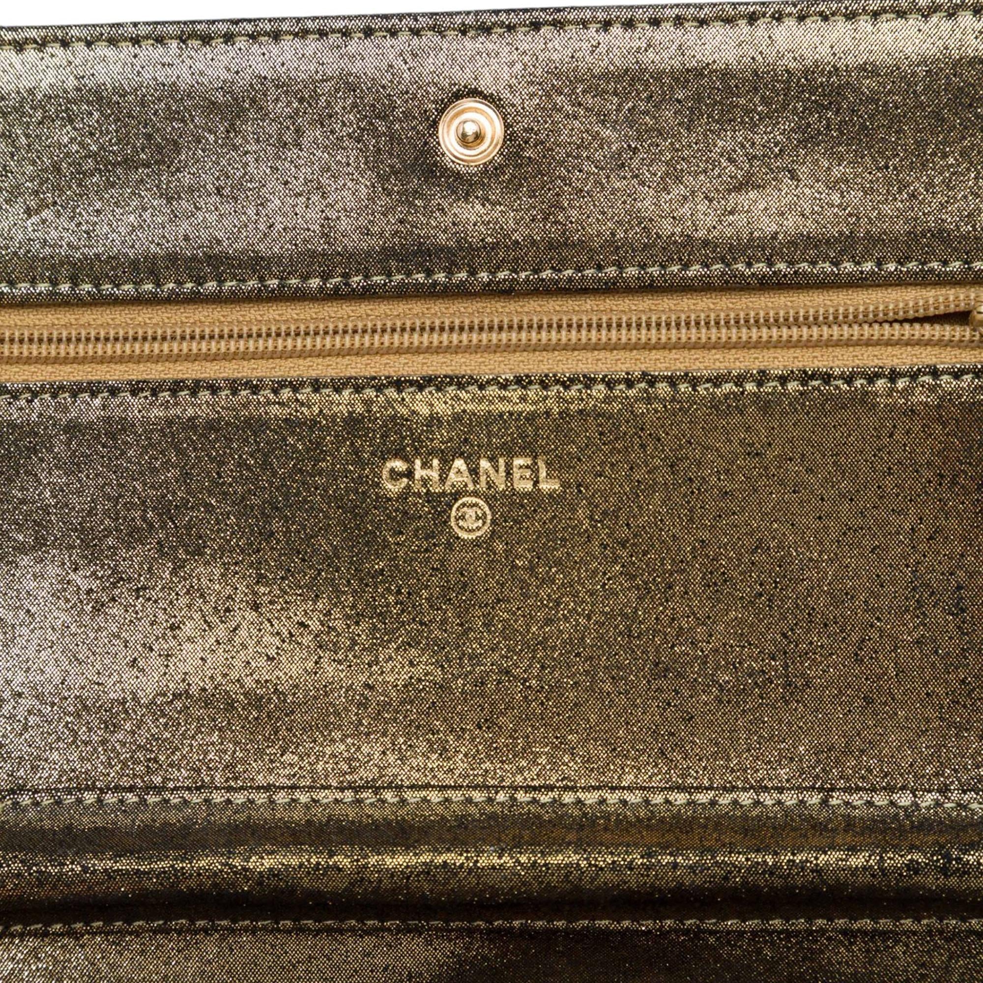 Chanel Quilted Iridescent Lambskin Tartan Button Wallet On Chain