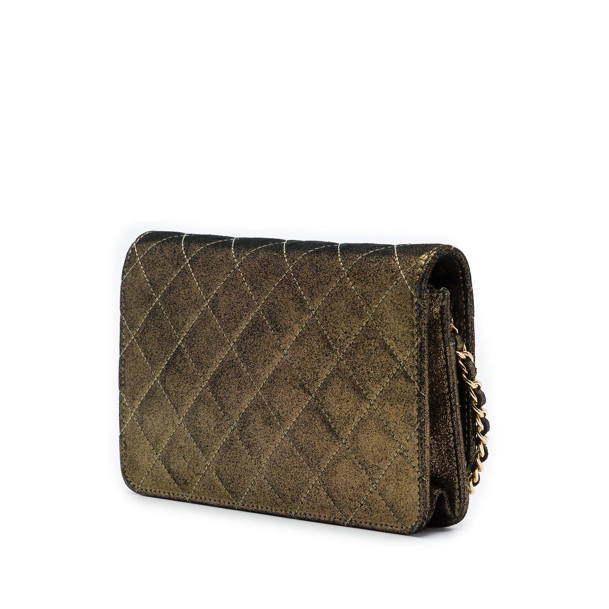 Chanel Quilted Iridescent Lambskin Tartan Button Wallet On Chain