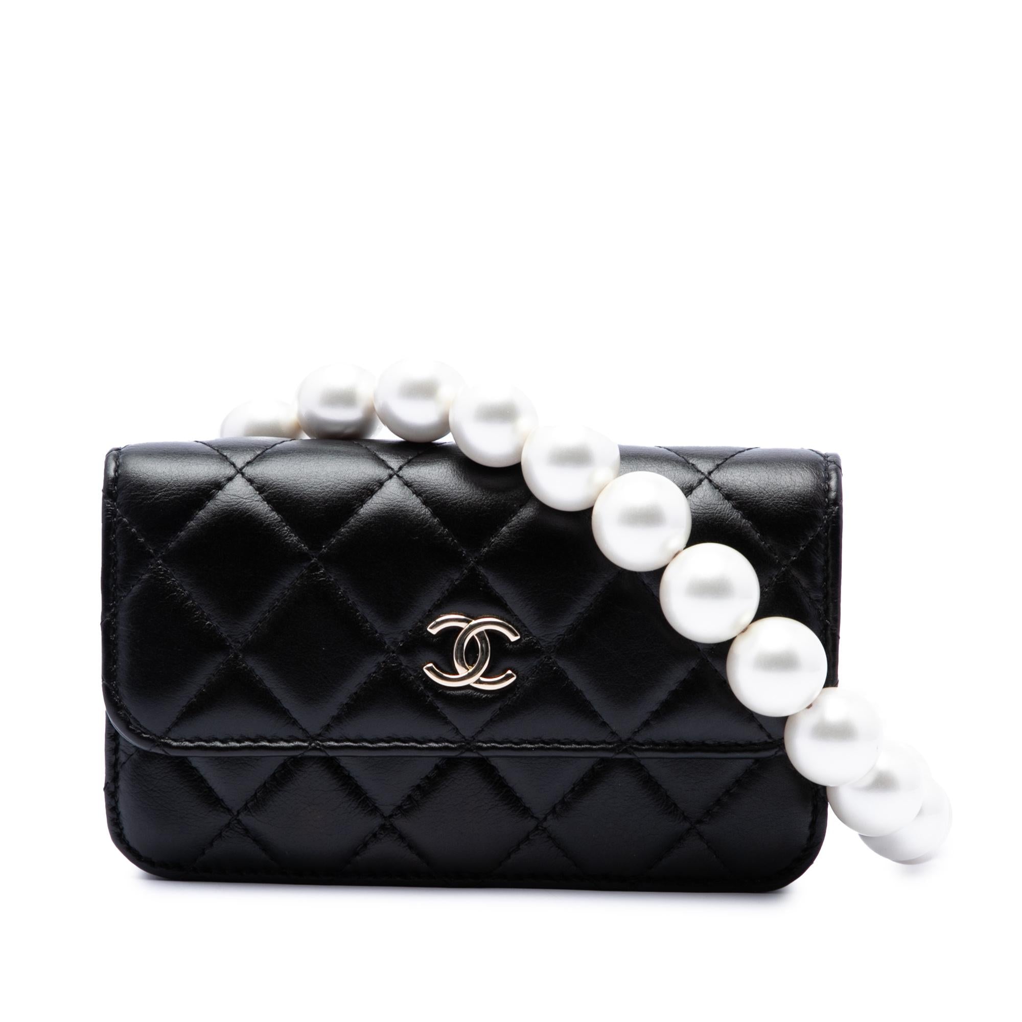 Chanel Quilted Lambskin Maxi Pearls Clutch With Chain
