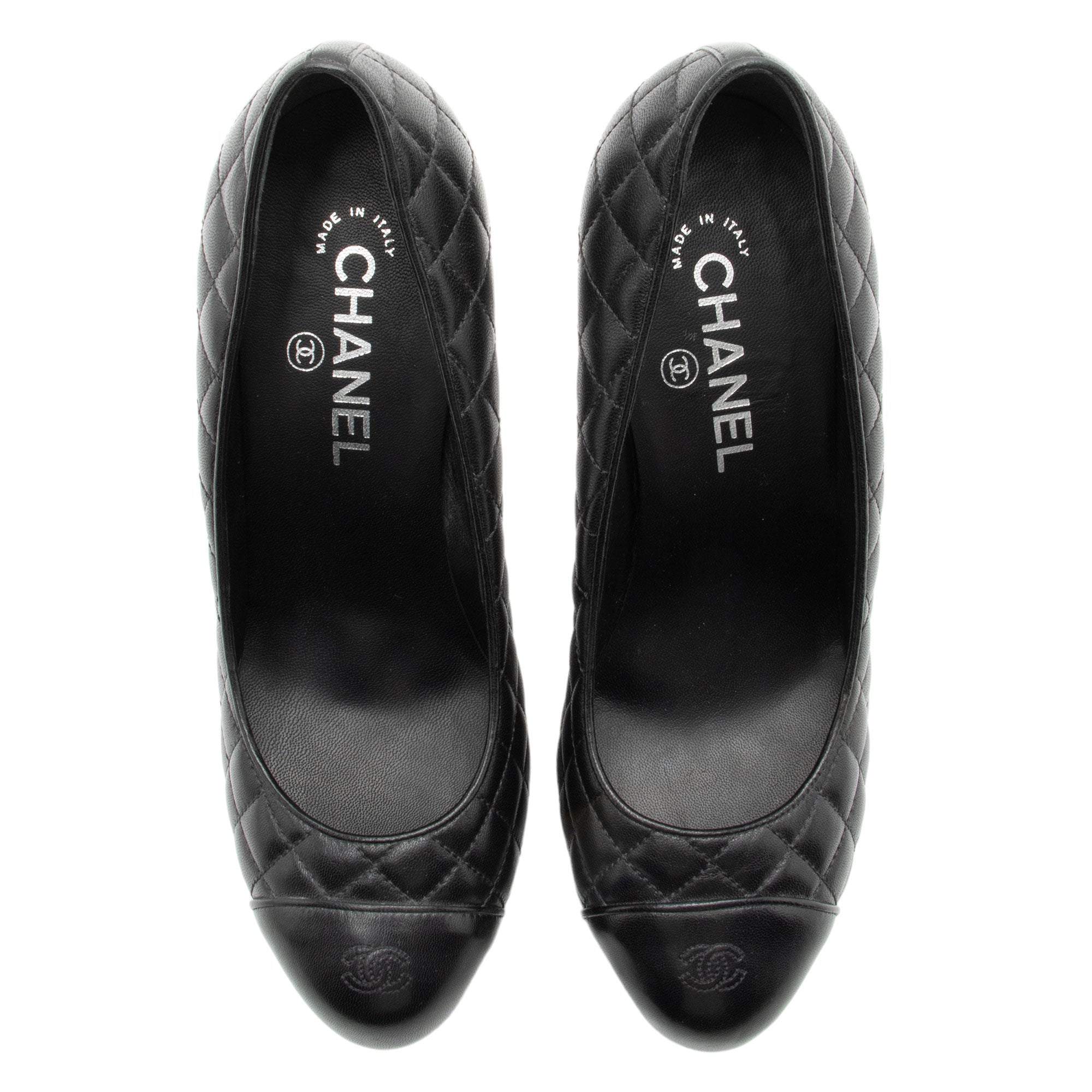 Chanel Quilted Leather CC Cap Toe Platform Pumps - Size 9.5 / 39.5 (SHF-5kGom3)