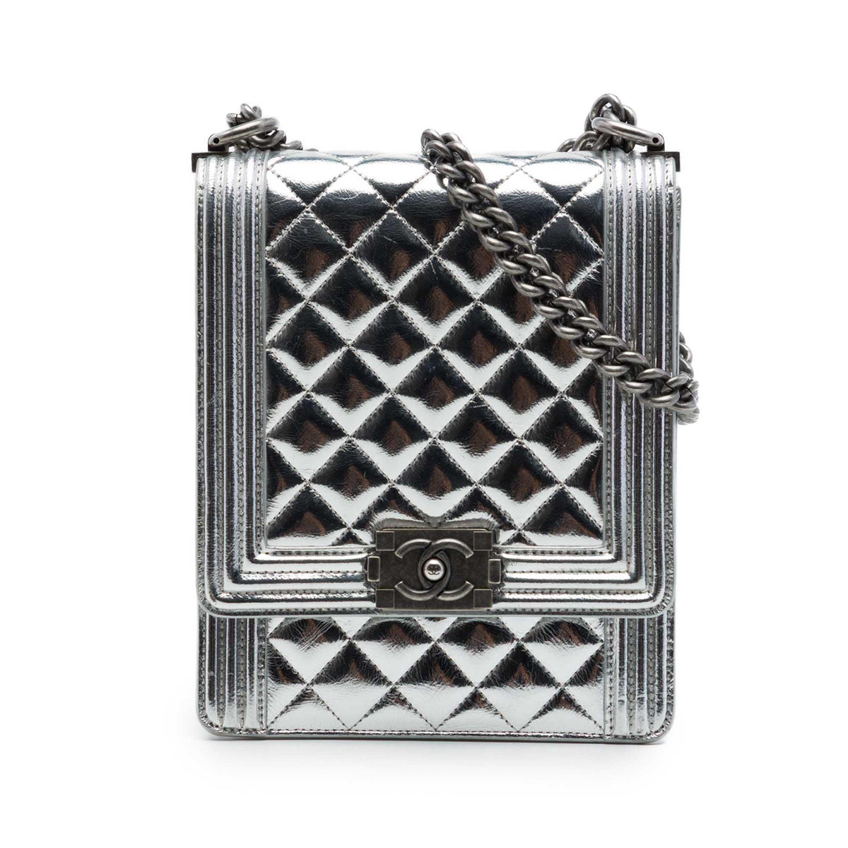 Chanel Quilted Metallic Calfskin North South Boy Flap