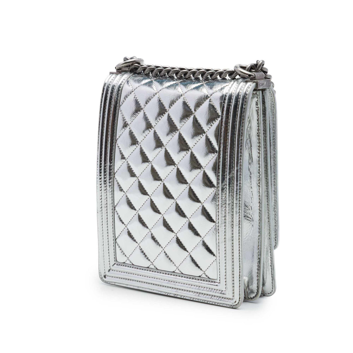 Chanel Quilted Metallic Calfskin North South Boy Flap