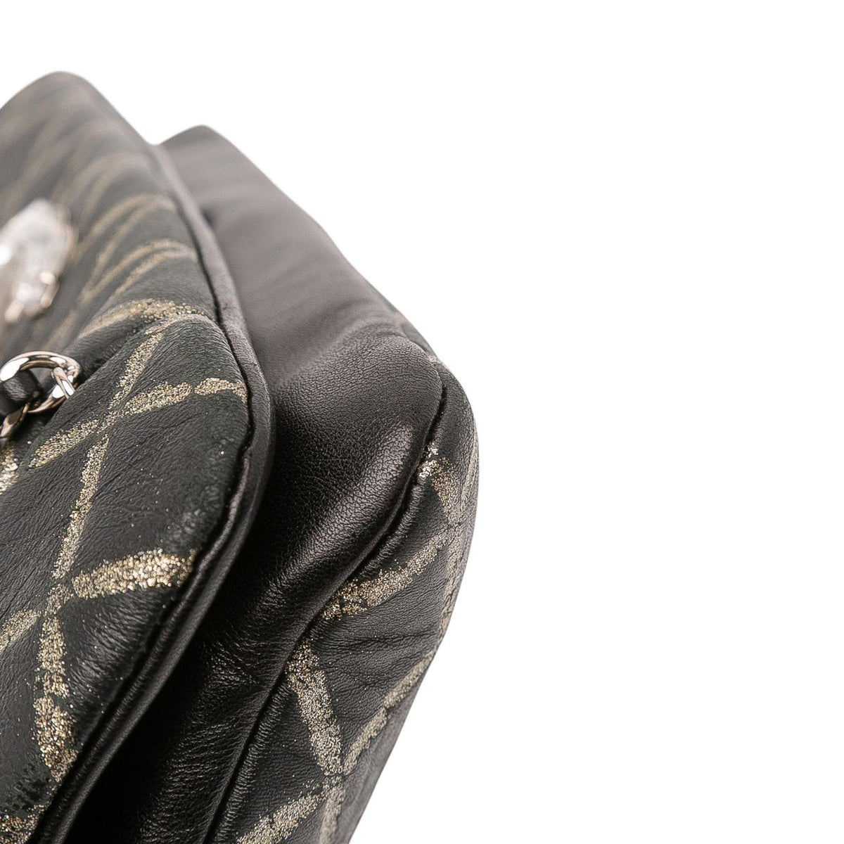 Chanel Quilted Metallic Distressed Lambskin CC Crystal Flap