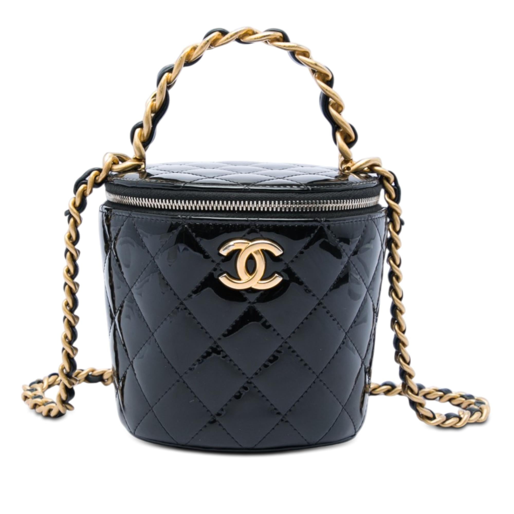 Chanel Quilted Patent Afternoon Tea Top Handle Vanity Case with Chain