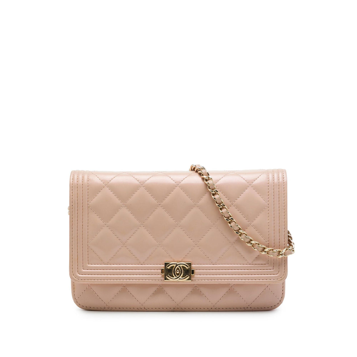Chanel Quilted Patent Boy Wallet on Chain