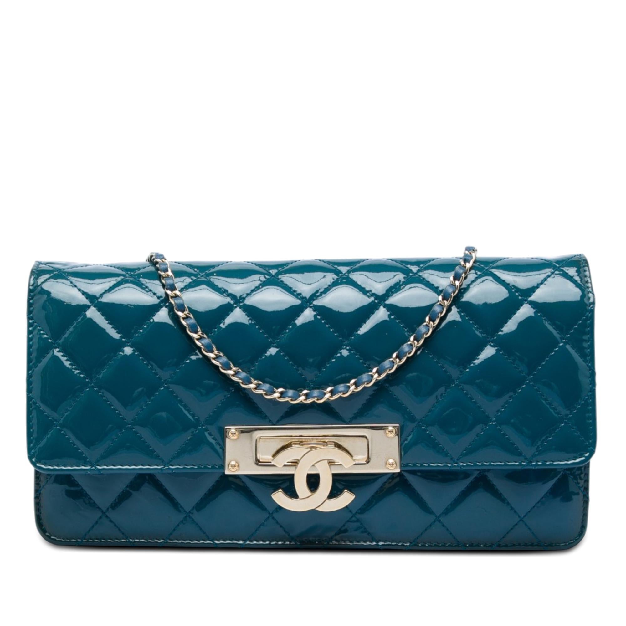 Chanel Quilted Patent Golden Class East West Wallet on Chain