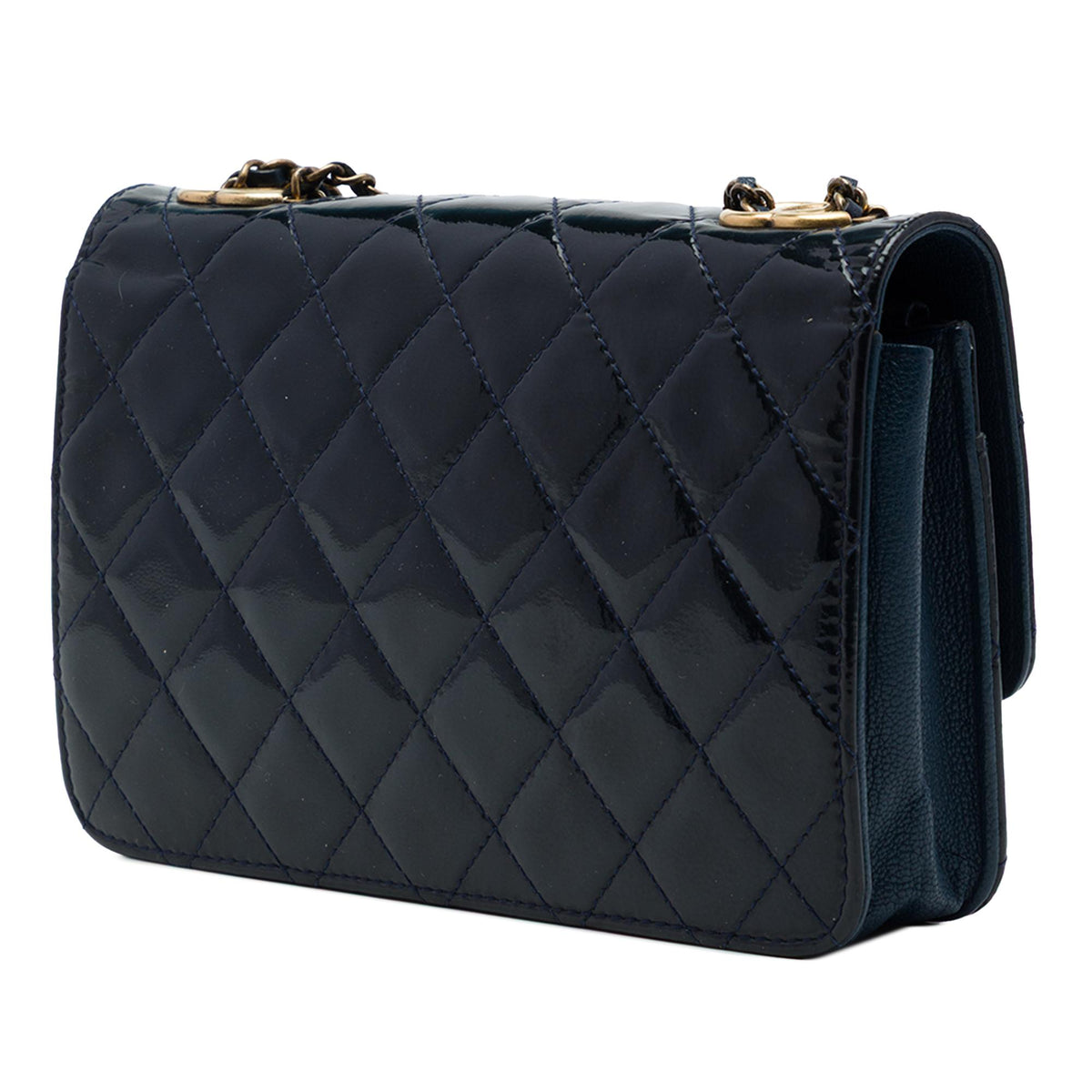 Chanel Quilted Patent and Goatskin CC Eyelet Wallet On Chain