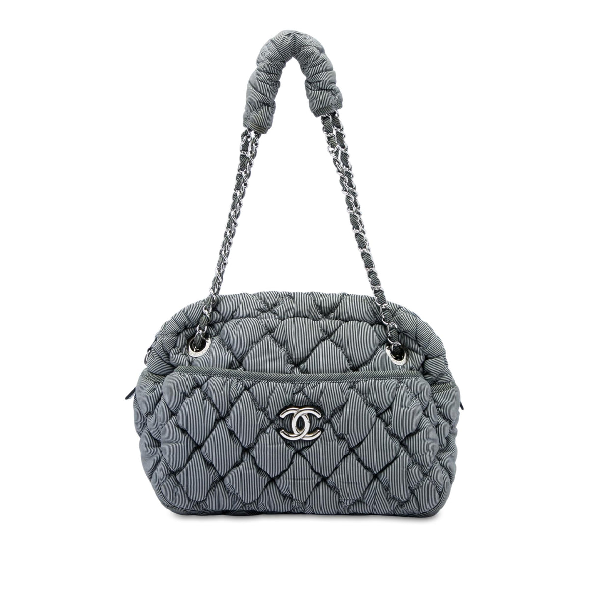 Chanel Quilted Striped Nylon Bubble Shoulder Bag